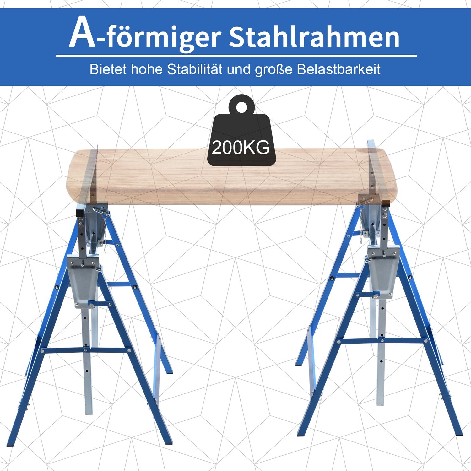 Fällbar stålbock, 200 kg, justerbar höjd, blå