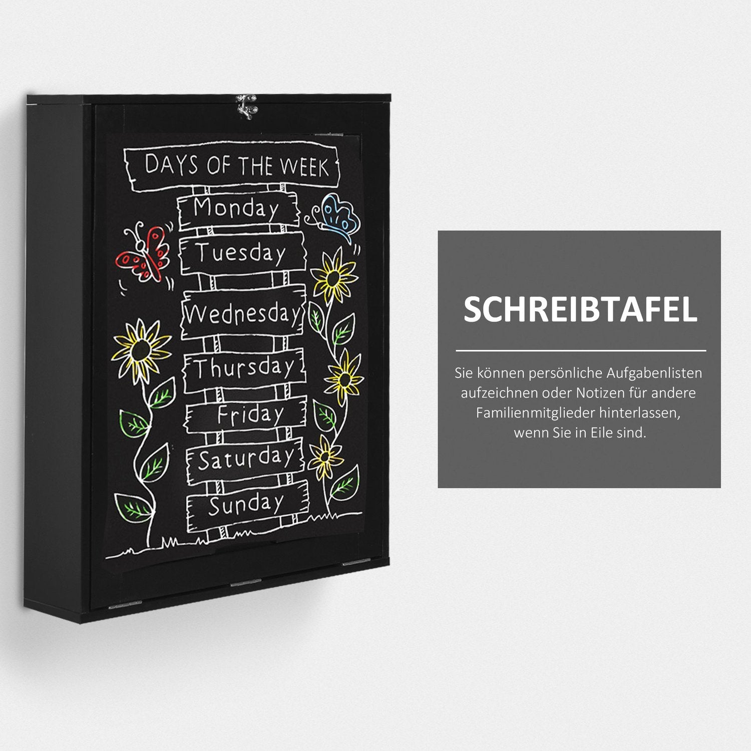 Fällbart Väggskrivbord med Blackboard, Svart 60x94,5x147 cm