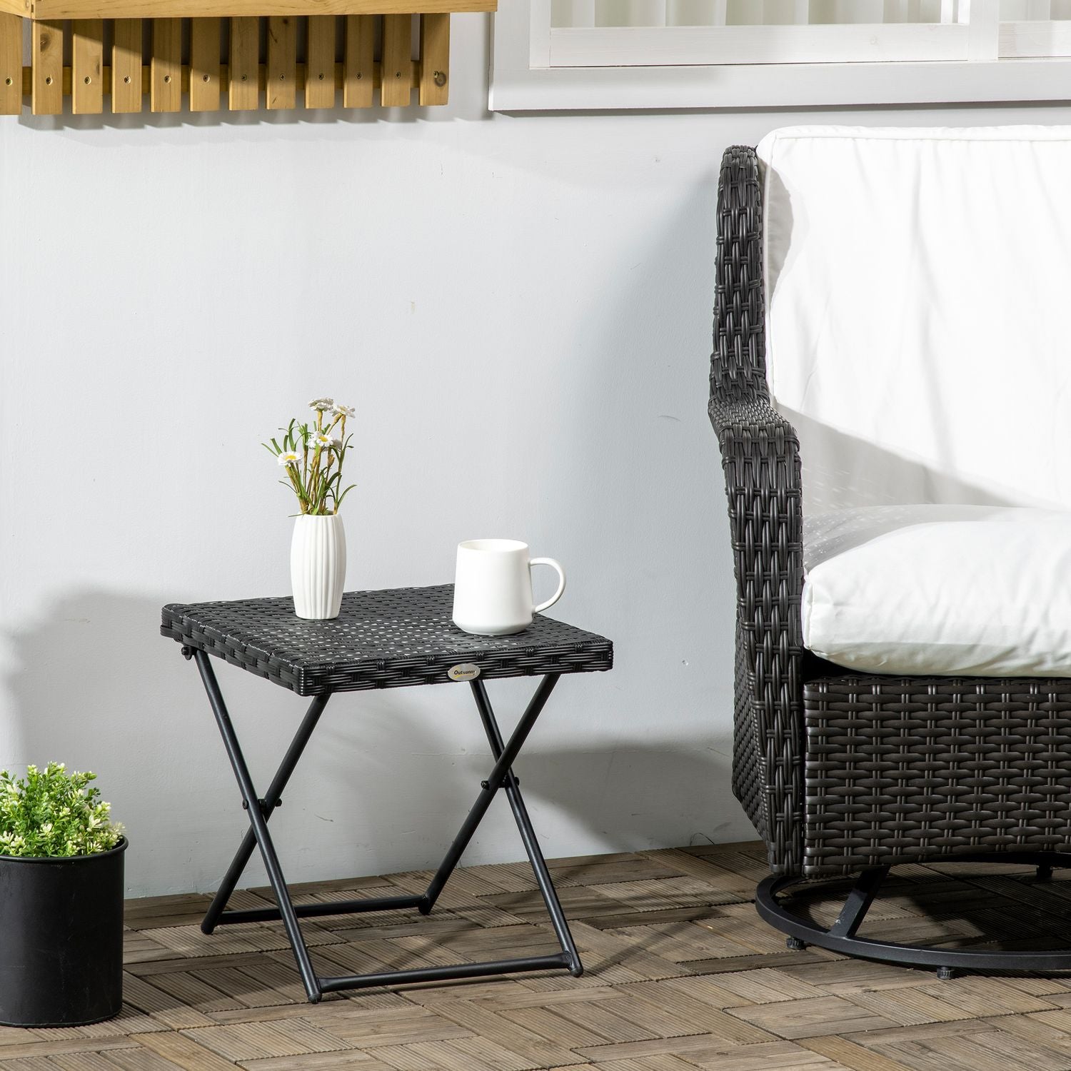 Fällbart sidobord i polyrattan – Svart, 40 x 40 cm