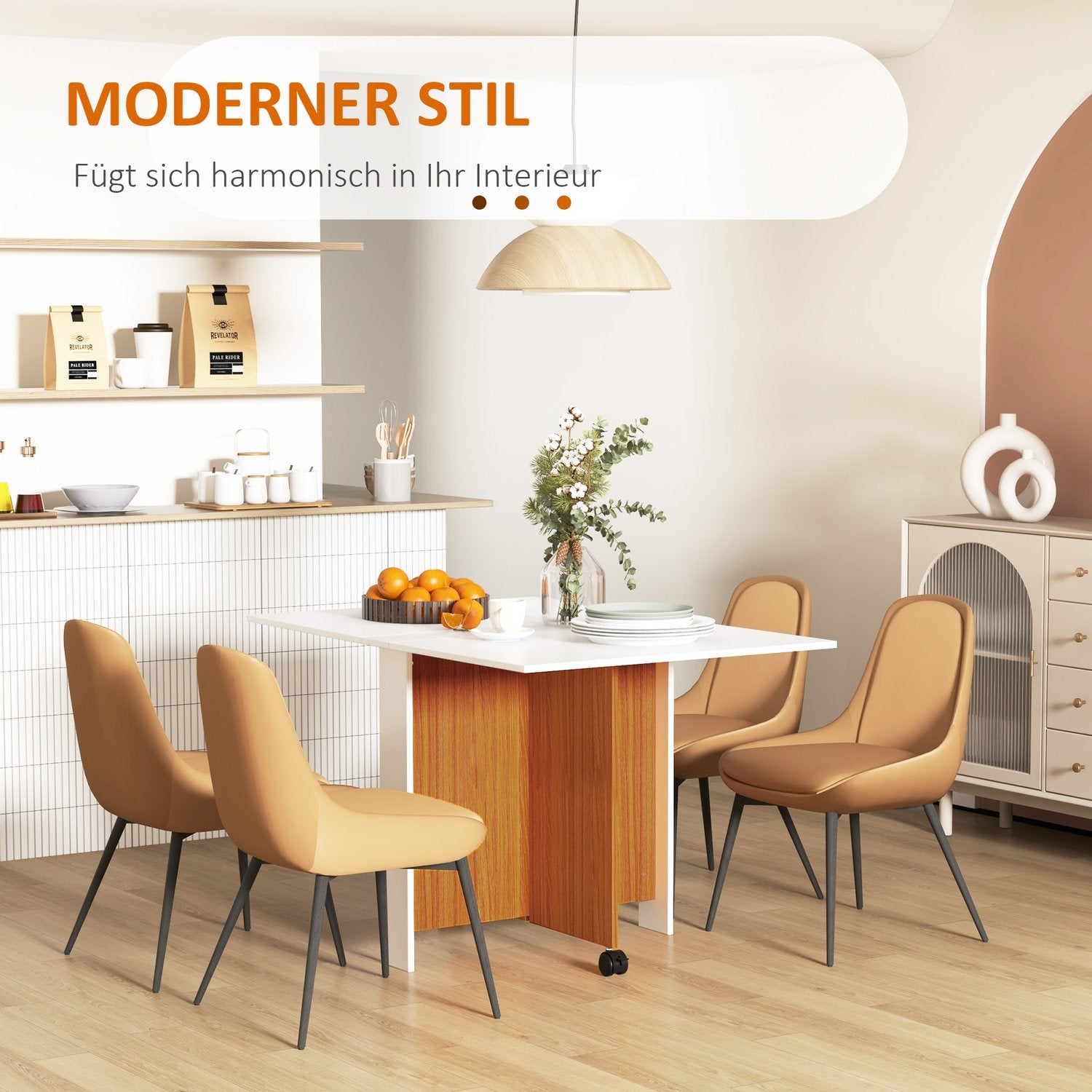 Fällbart matbord med hjul – Mobilt Vitt Skrivbord