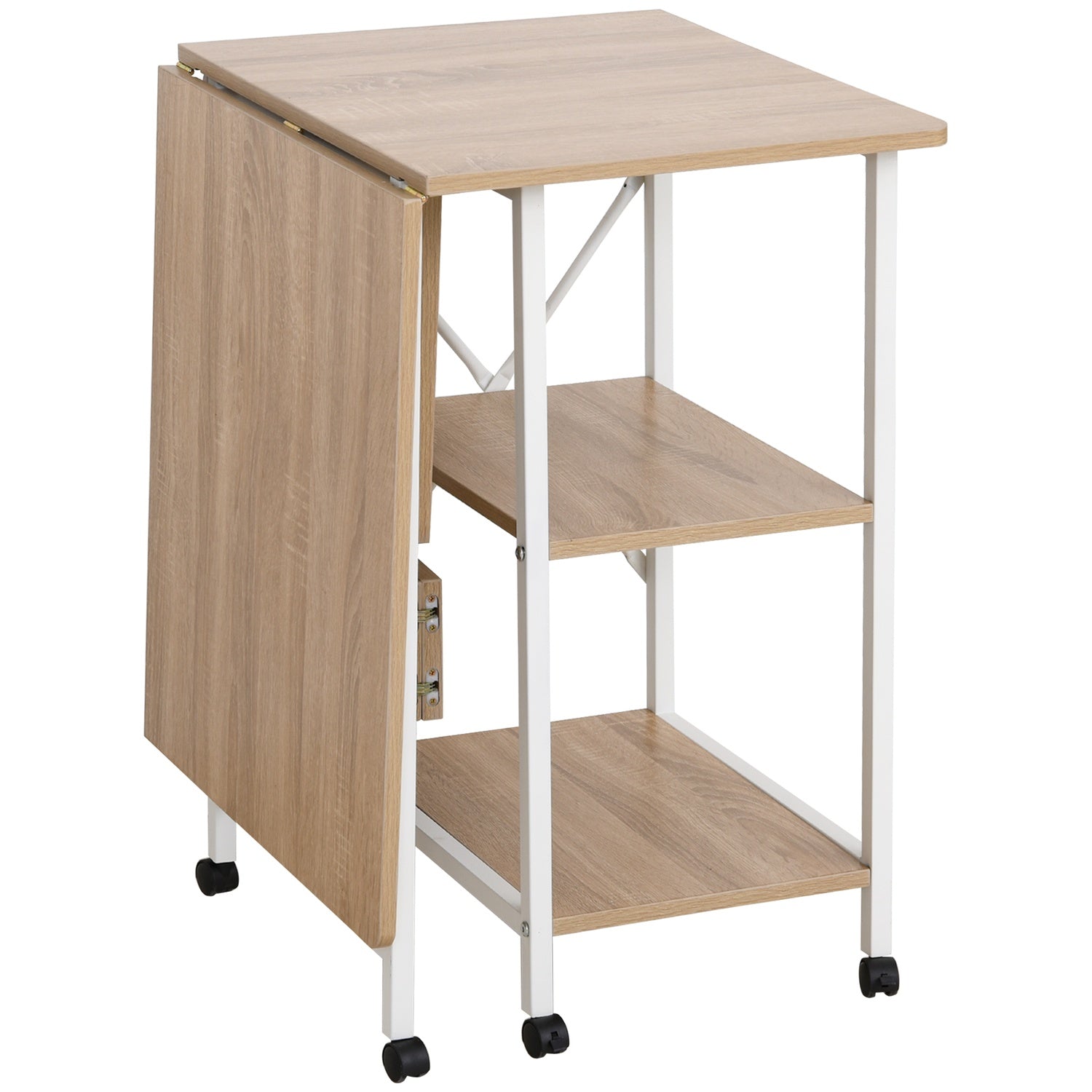 Mobilt hopfällbart skrivbord med hjul, MDF, naturlig finish