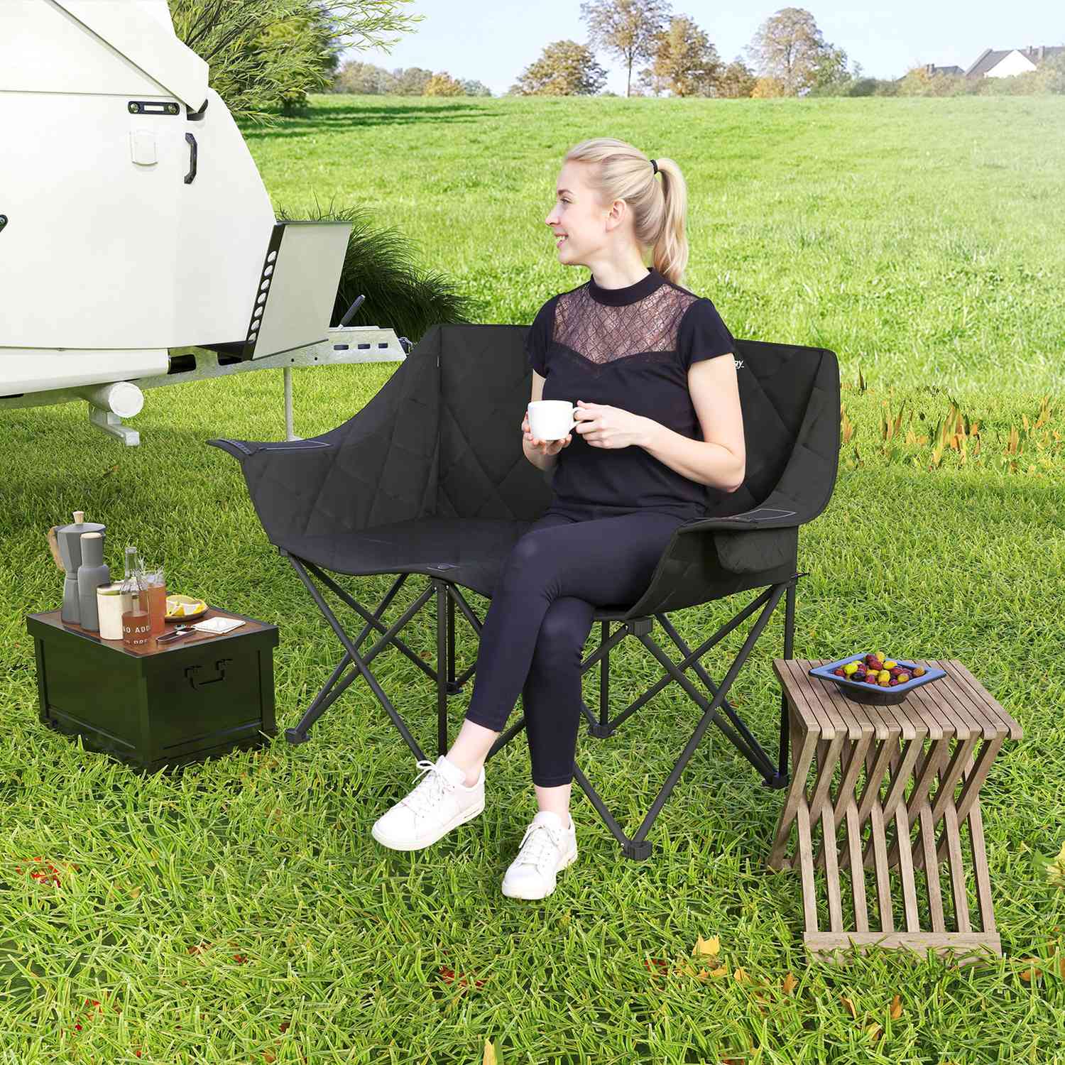 Fällbar 2-sits campingstol med kylväskor, upp till 250 kg