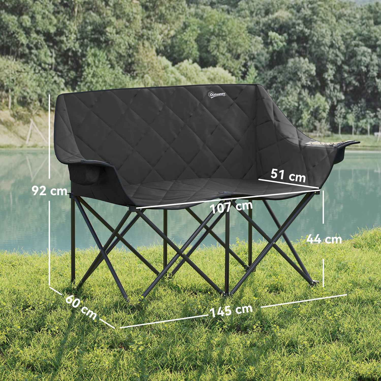Fällbar 2-sits campingstol med kylväskor, upp till 250 kg