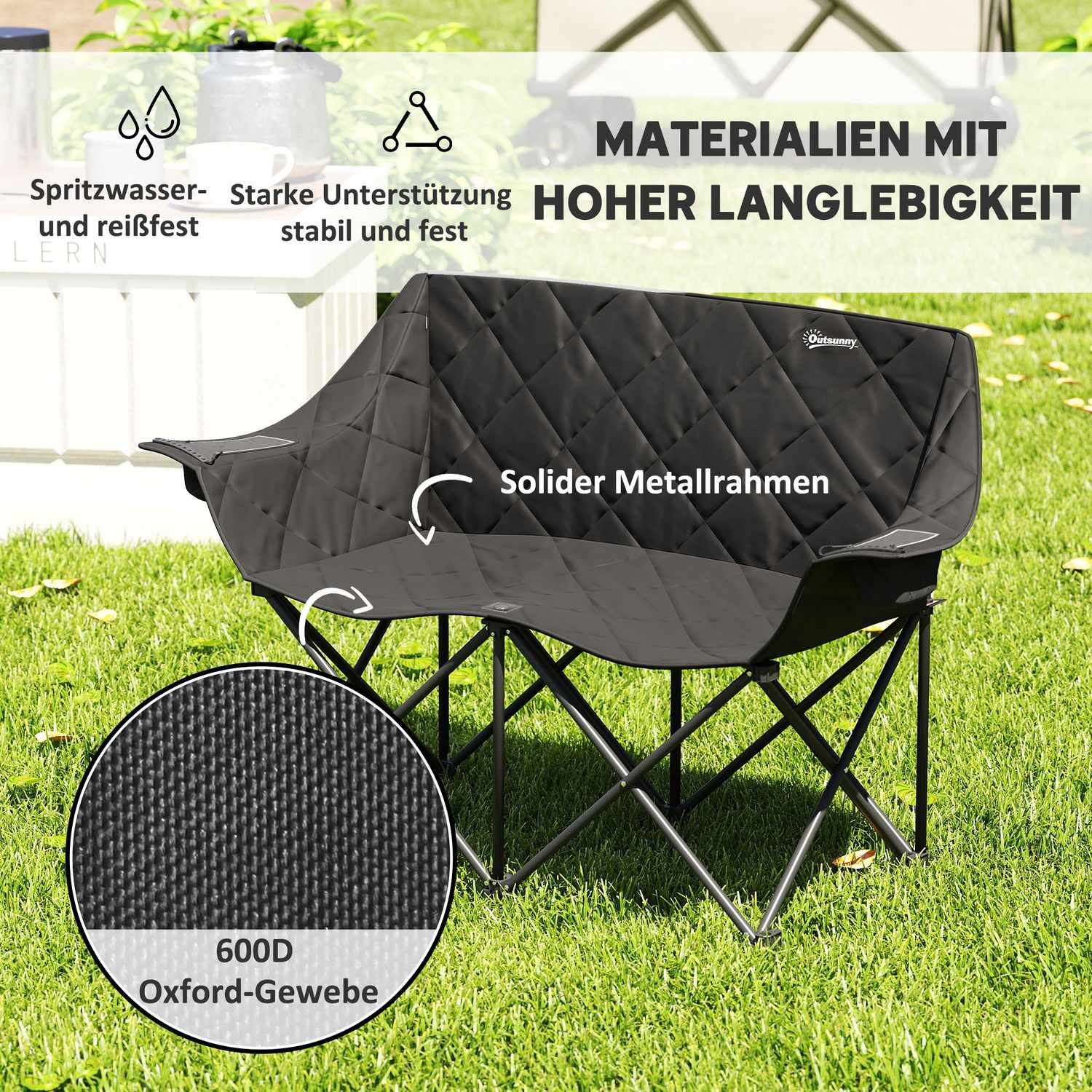 Fällbar 2-sits campingstol med kylväskor, upp till 250 kg