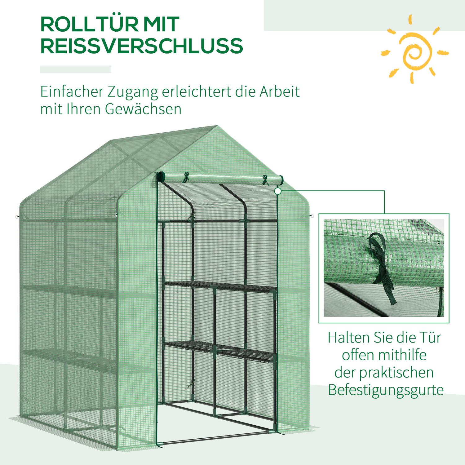 Walk-In Greenhouse - 8 hyllor, stålram, PE-kåpa