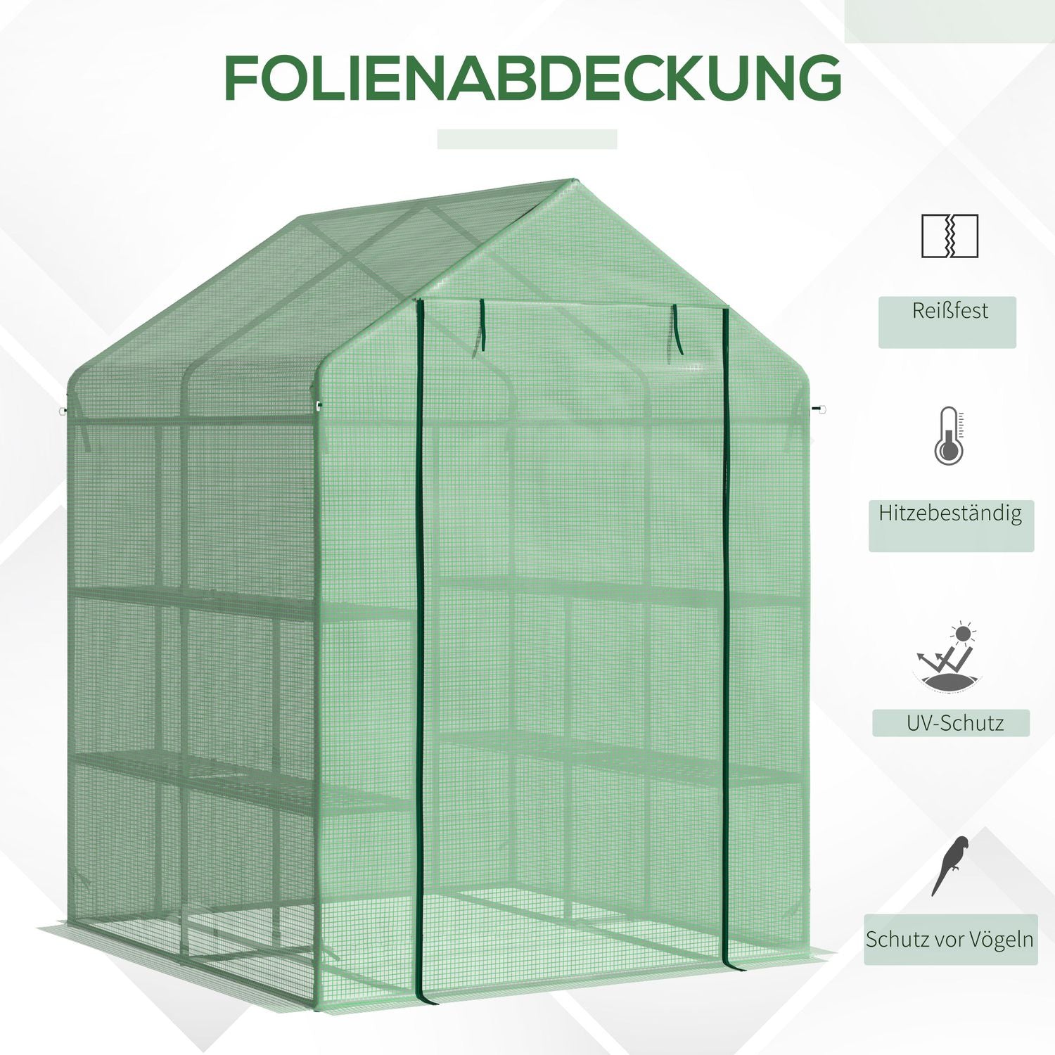 Walk-In Greenhouse - 8 hyllor, stålram, PE-kåpa