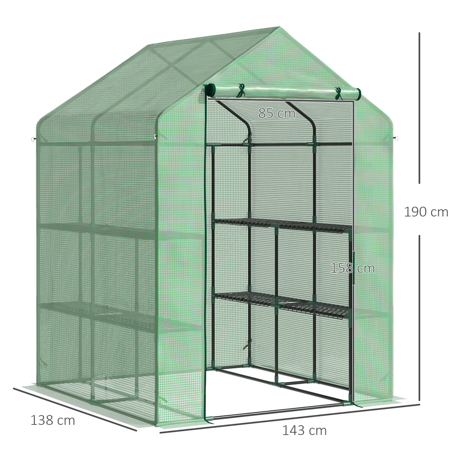 Walk-In Greenhouse - 8 hyllor, stålram, PE-kåpa
