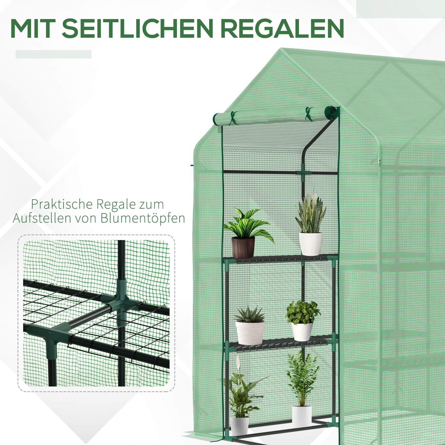 Walk-In Greenhouse - 8 hyllor, stålram, PE-kåpa