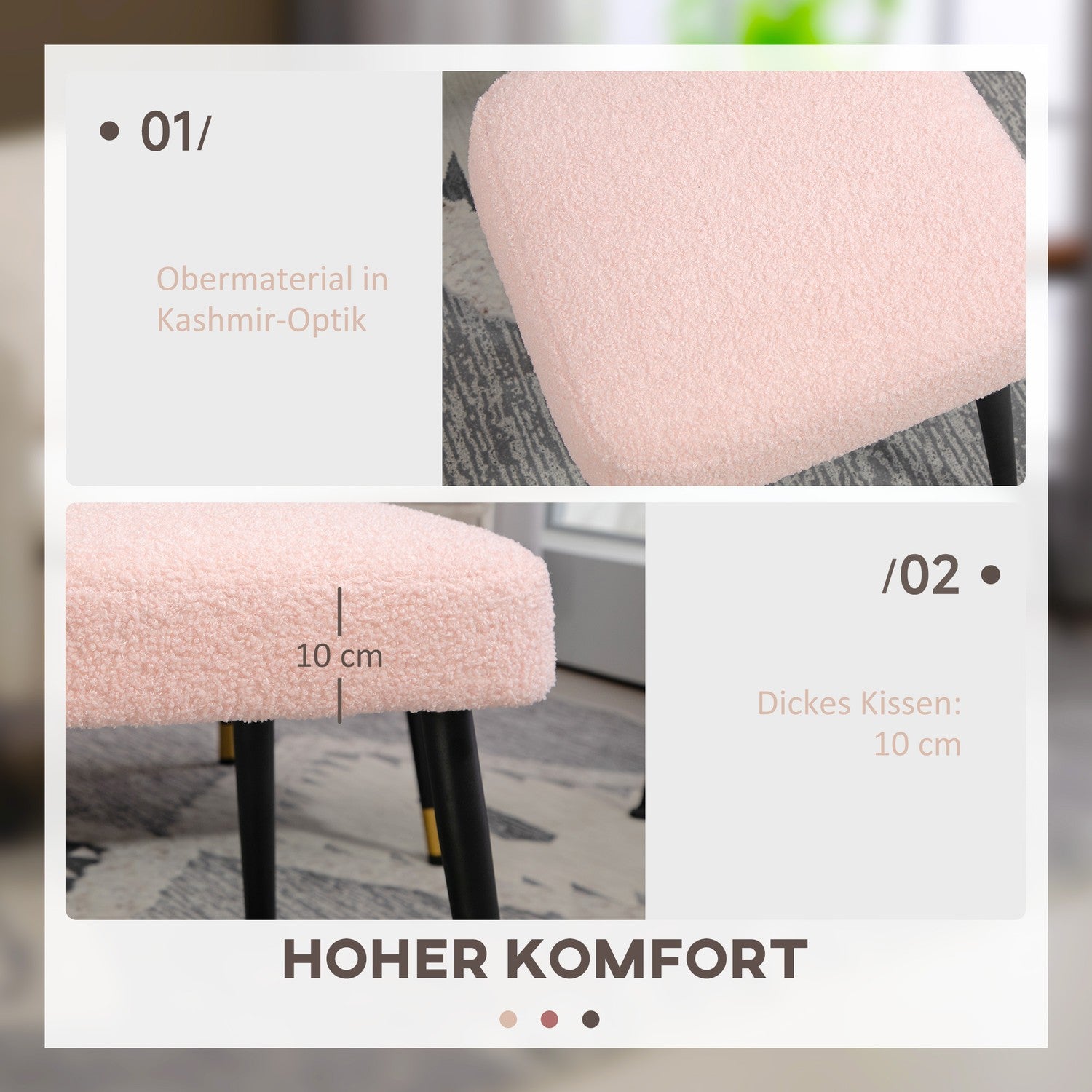 Rosa fyrkantig fotpall – stålben, kashmirlook