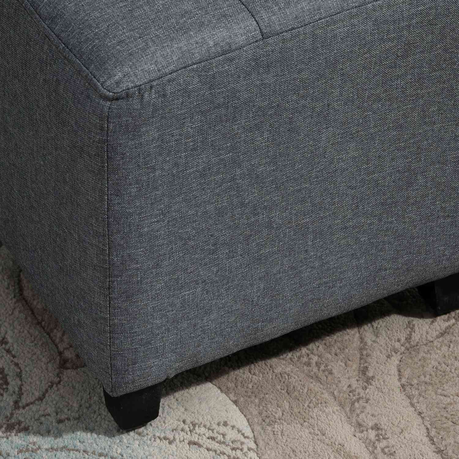 Grå linne ottomansk fotpall, träben, 35 cm kub