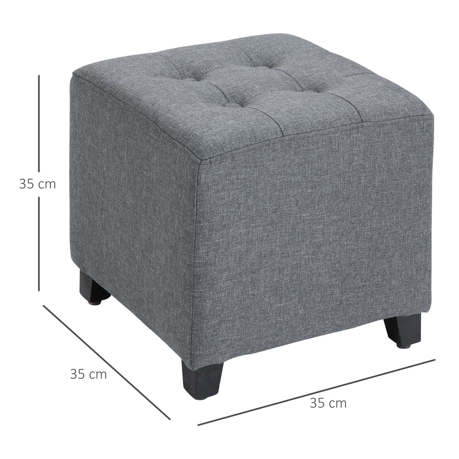 Grå linne ottomansk fotpall, träben, 35 cm kub