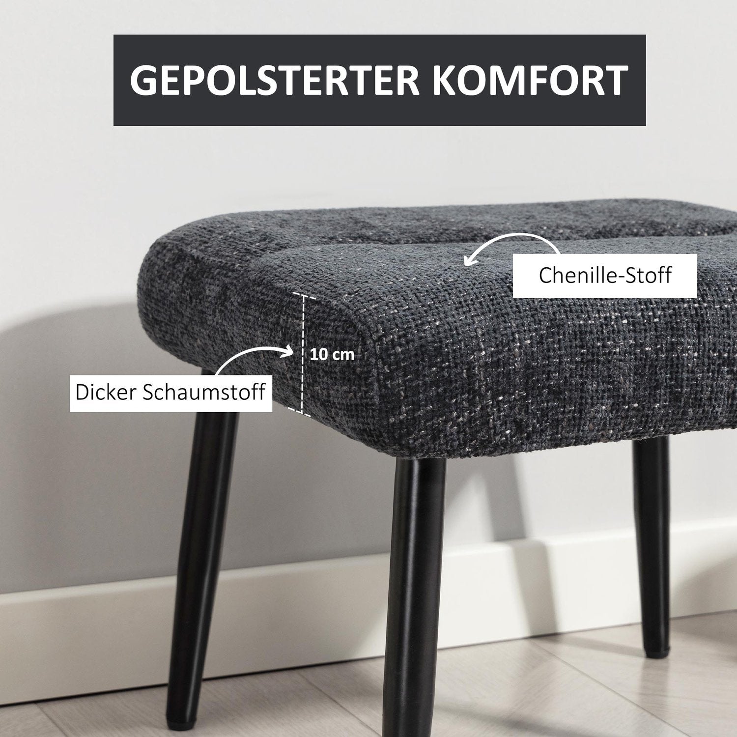 Fotpall med mjuk kudde, chenilletyg, stålben