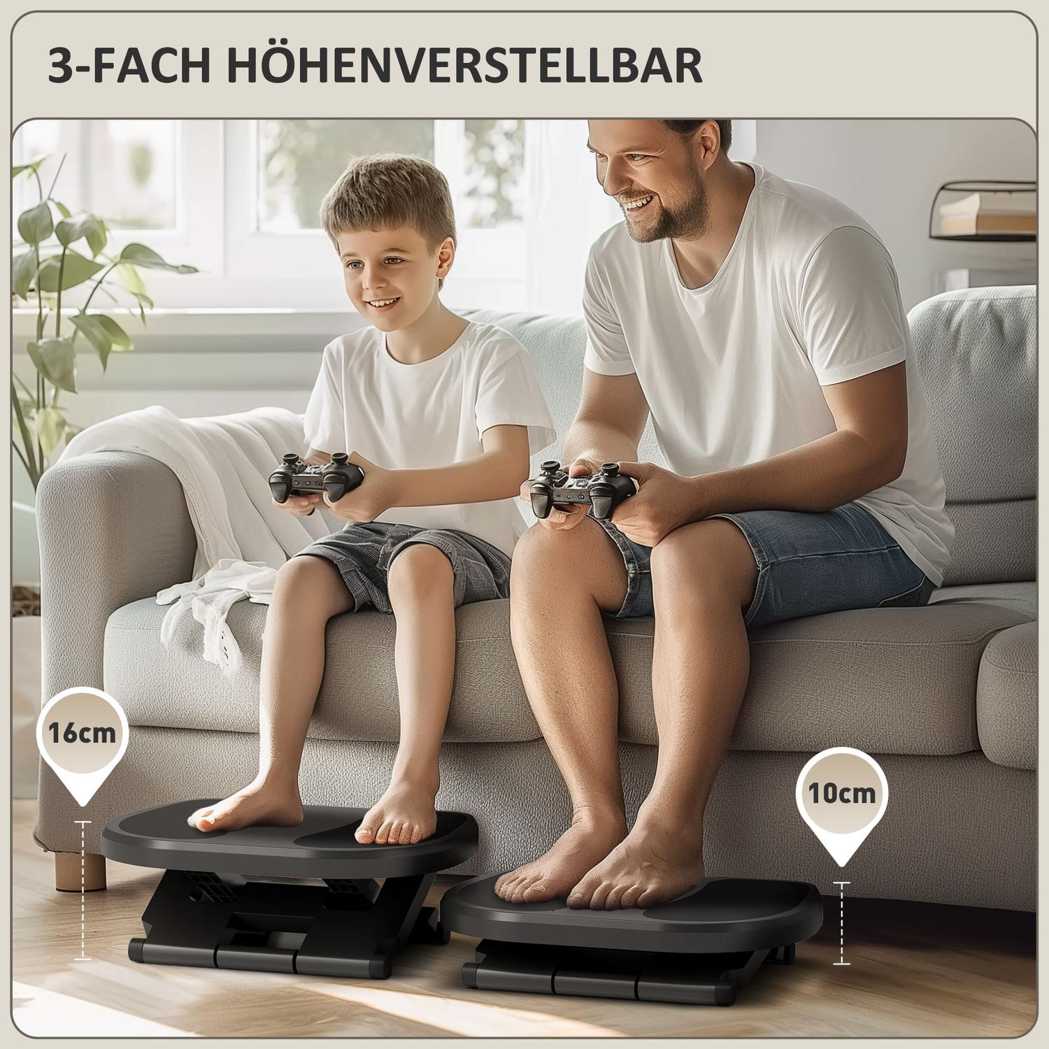Justerbart ergonomiskt skrivbordsfotstöd – 3 nivåer, grå