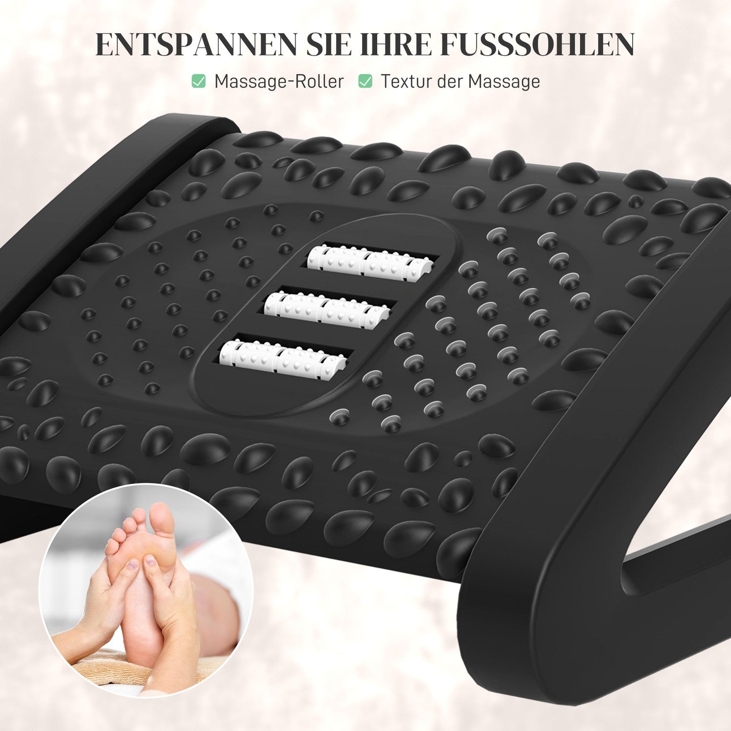 Justerbart ergonomiskt fotstöd med massageyta, svart