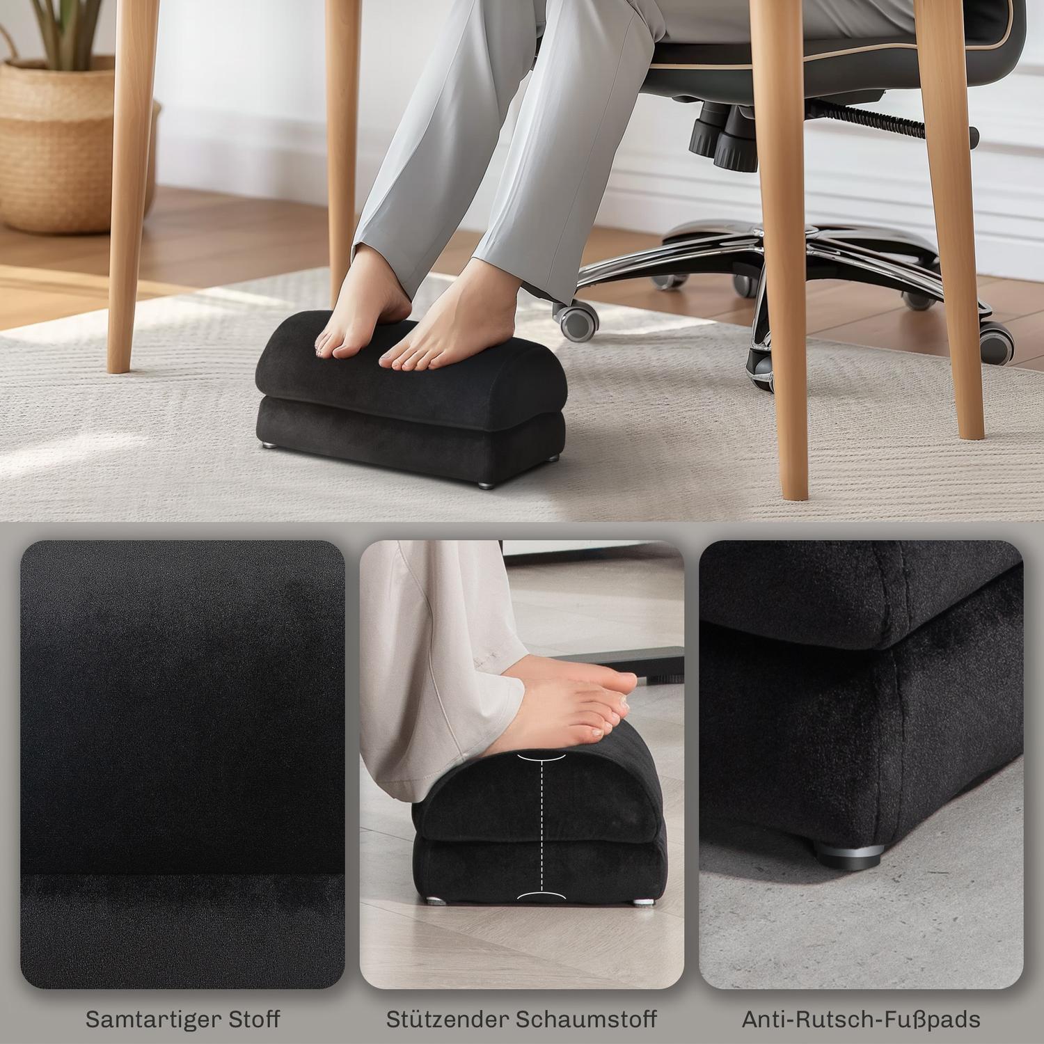 Fotstöd med anti-slip stoppning, sammetslook, svart