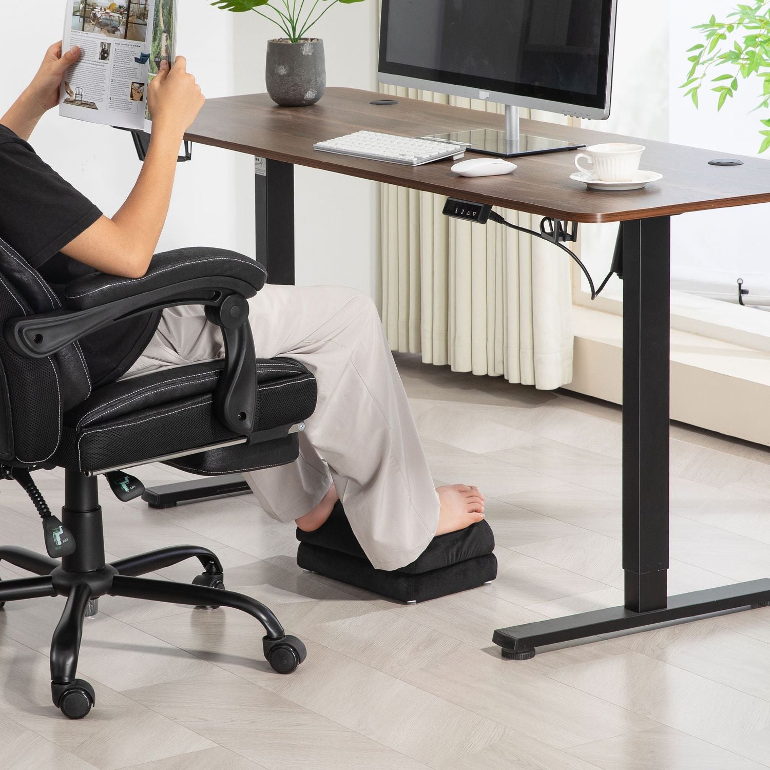 Fotstöd med anti-slip stoppning, sammetslook, svart