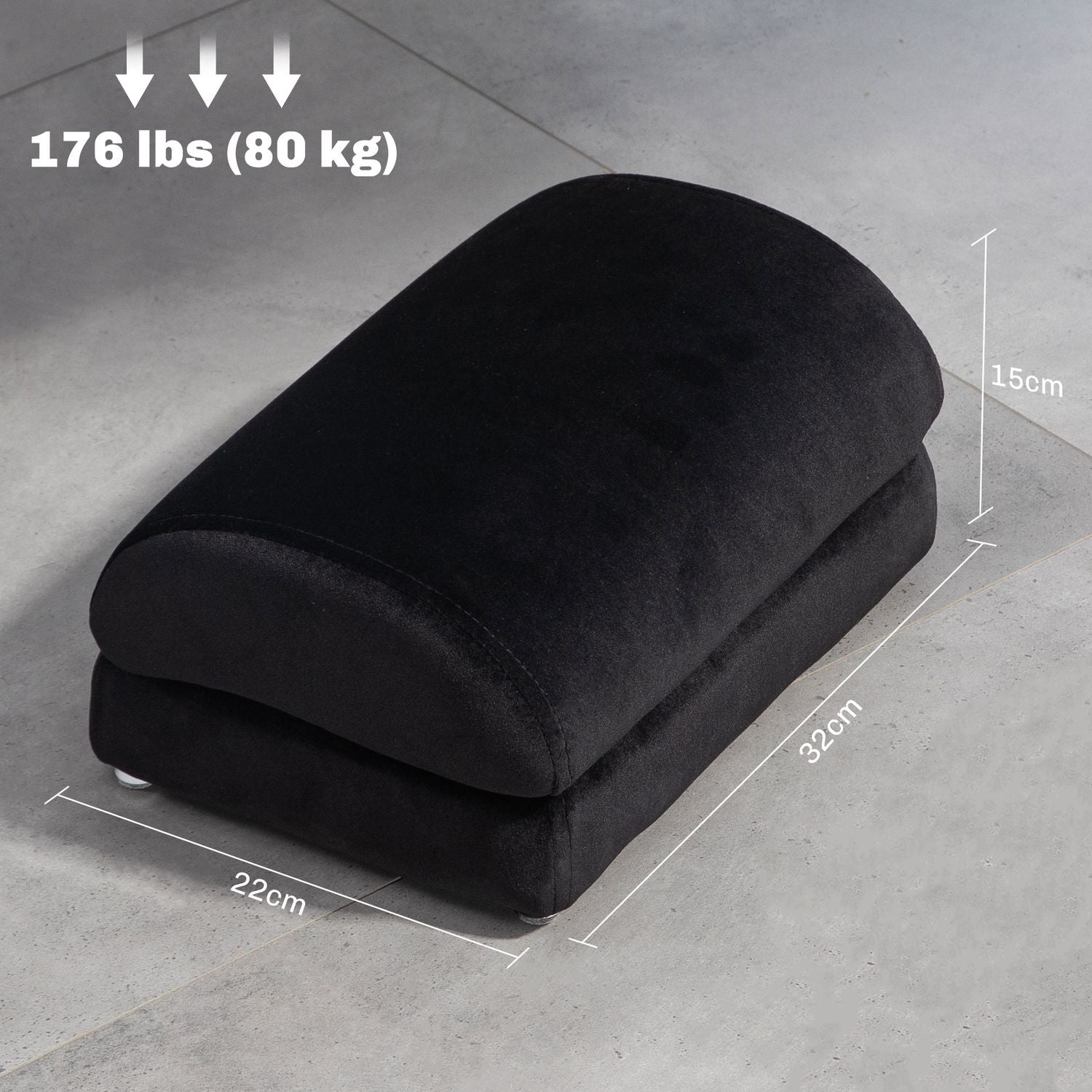 Fotstöd med anti-slip stoppning, sammetslook, svart