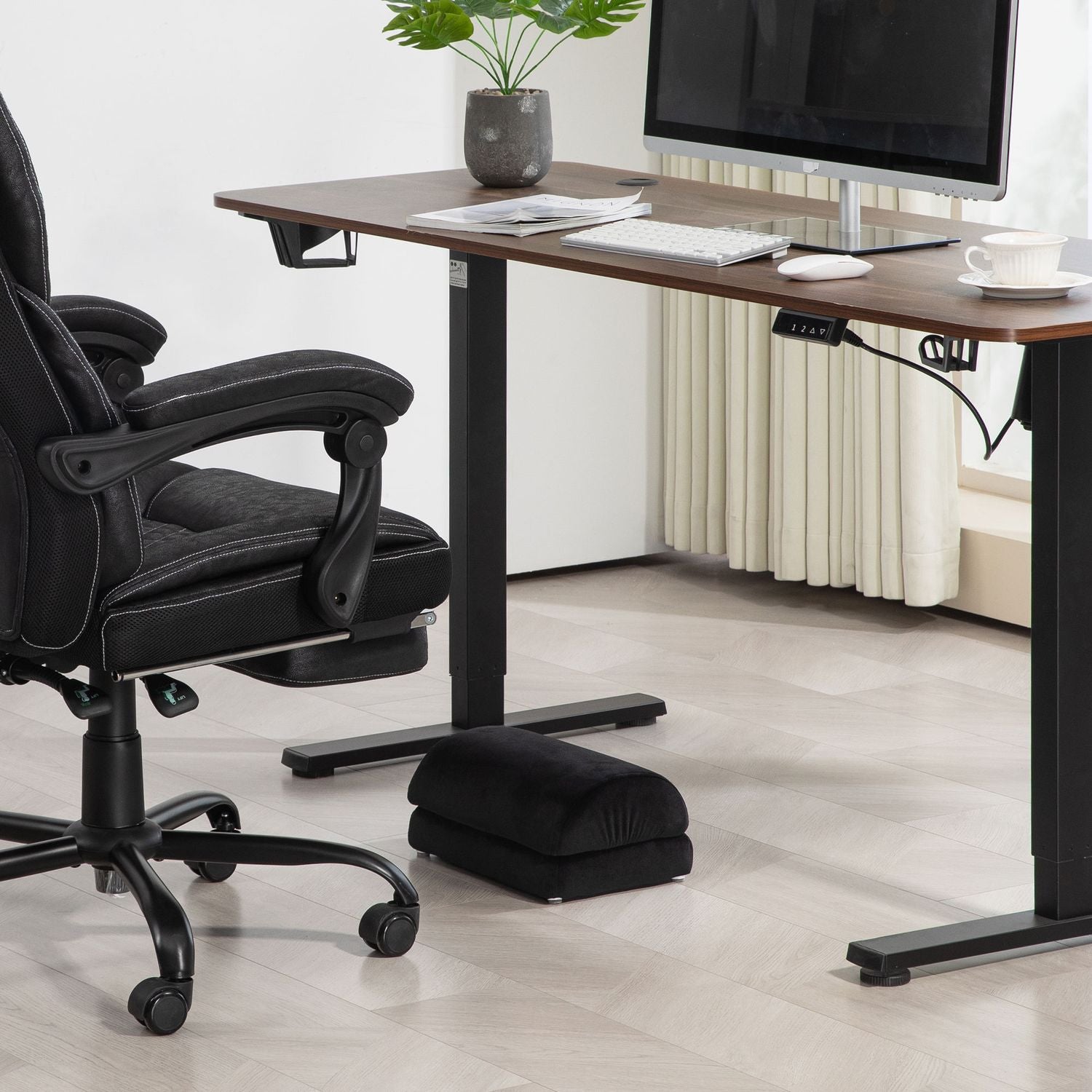 Fotstöd med anti-slip stoppning, sammetslook, svart