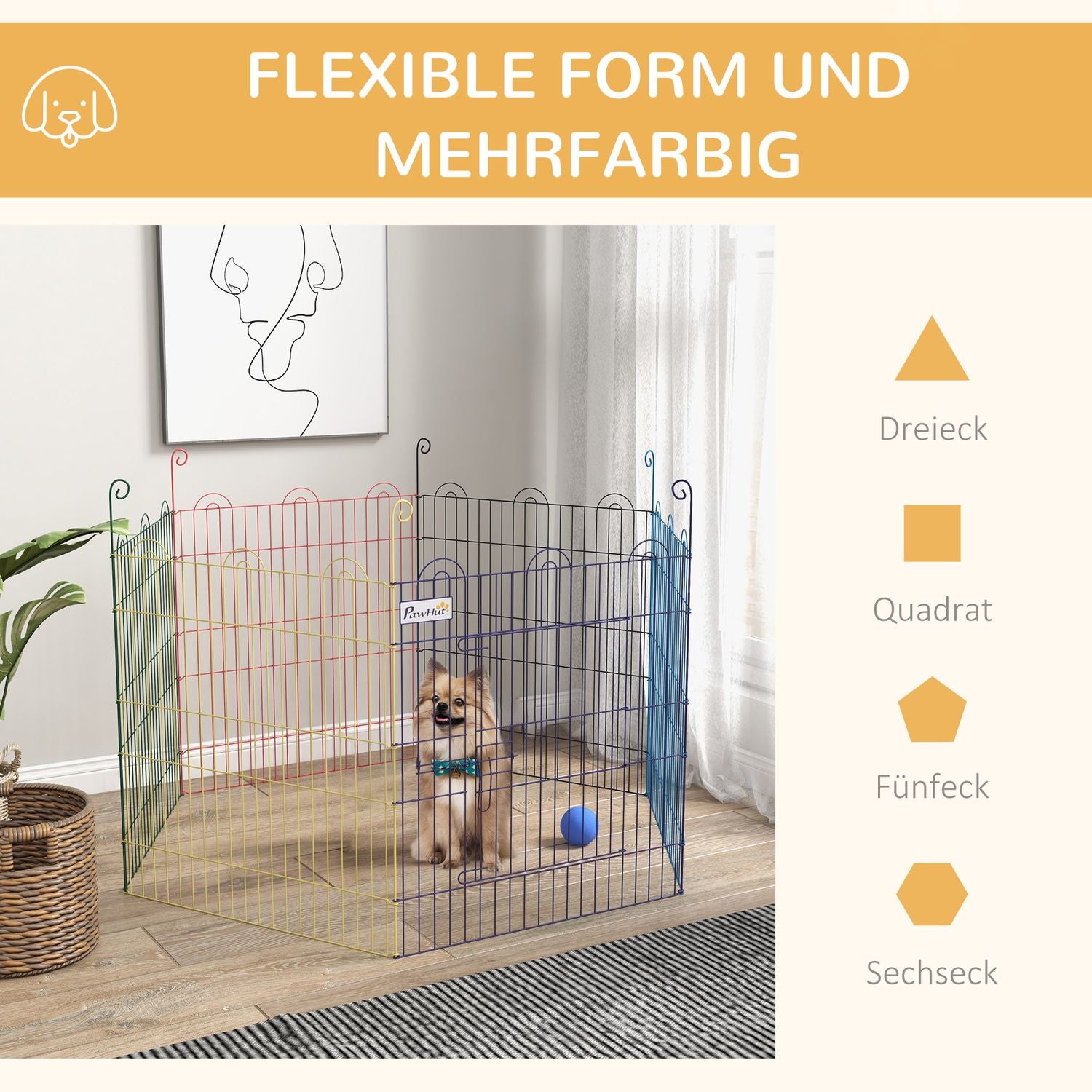 Färgglad metall valp lekhage med dörr, 6-delat 60 cm staket