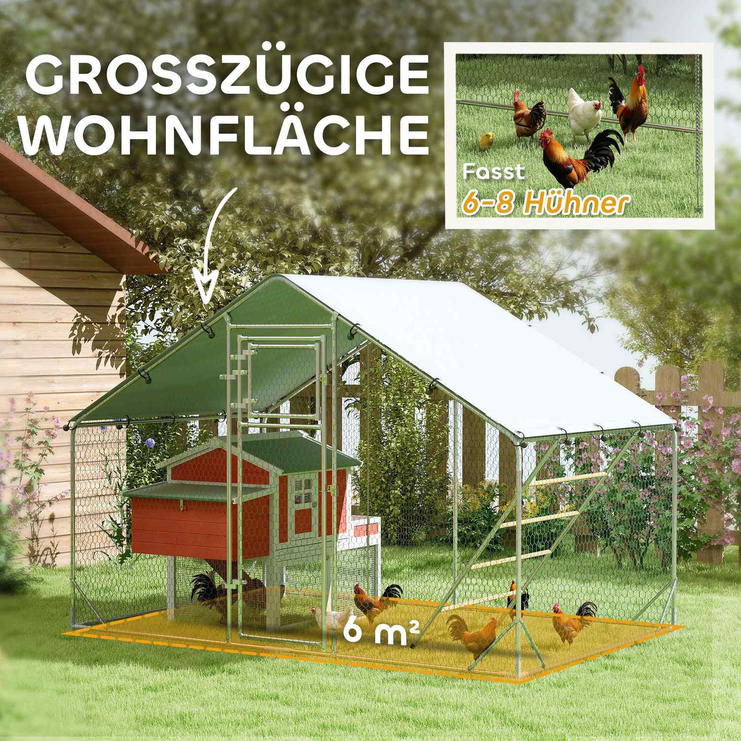 Chicken Coop stålkapsling, 300x200x195 cm, UV-överdrag