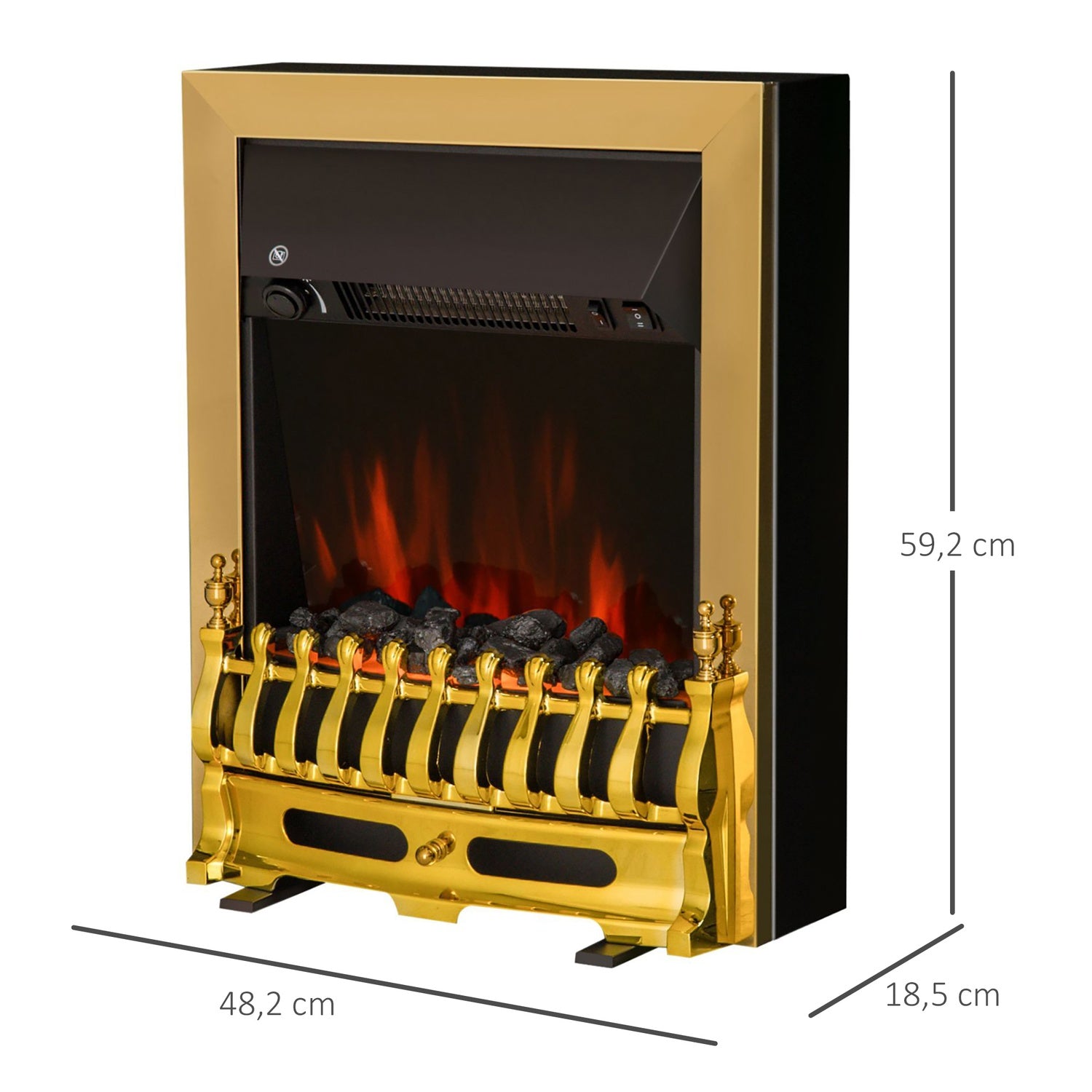 Fristående Elspis, 1000/2000W, Guld, Flameffekt
