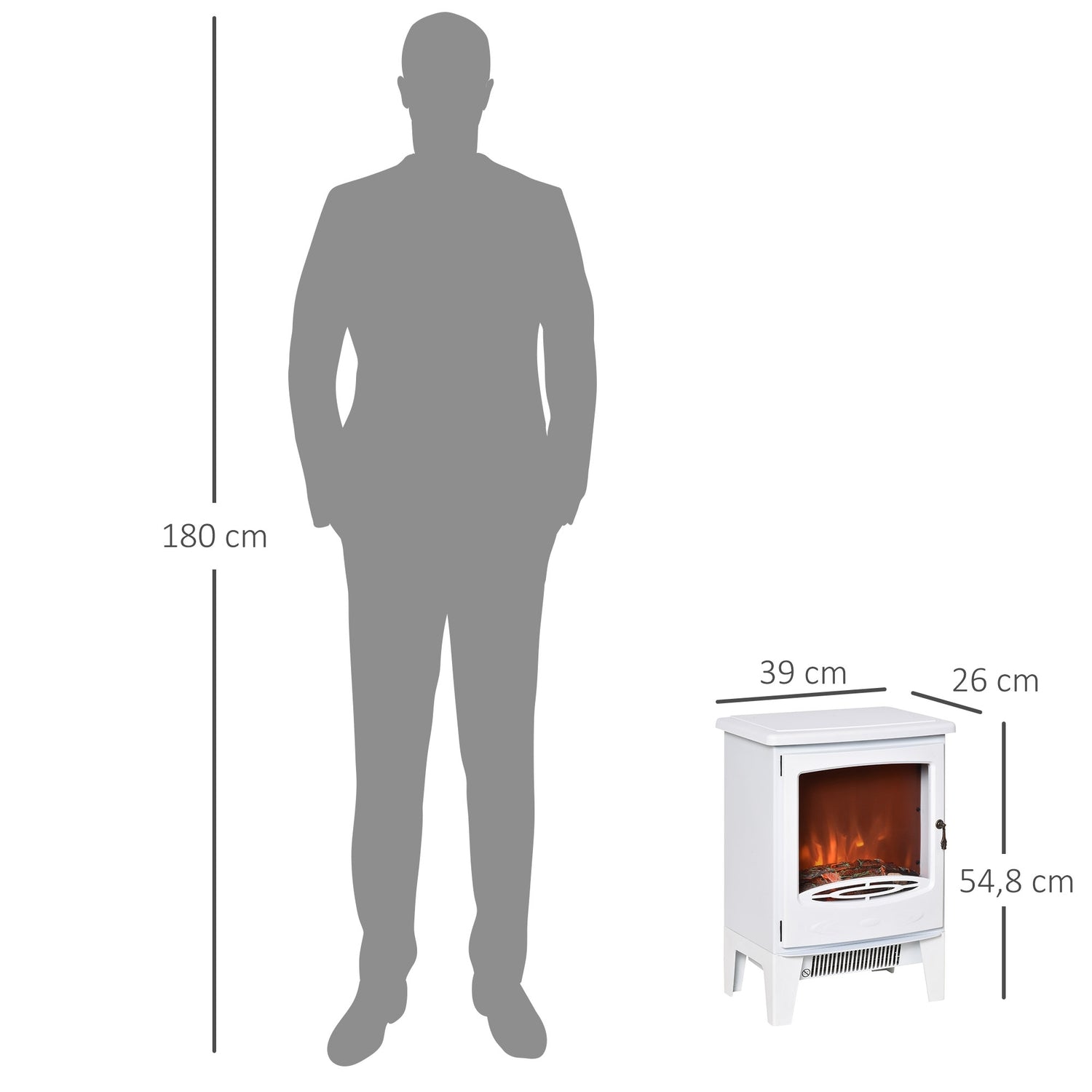 Fristående LED El-kamin, Vit, 900/1800W