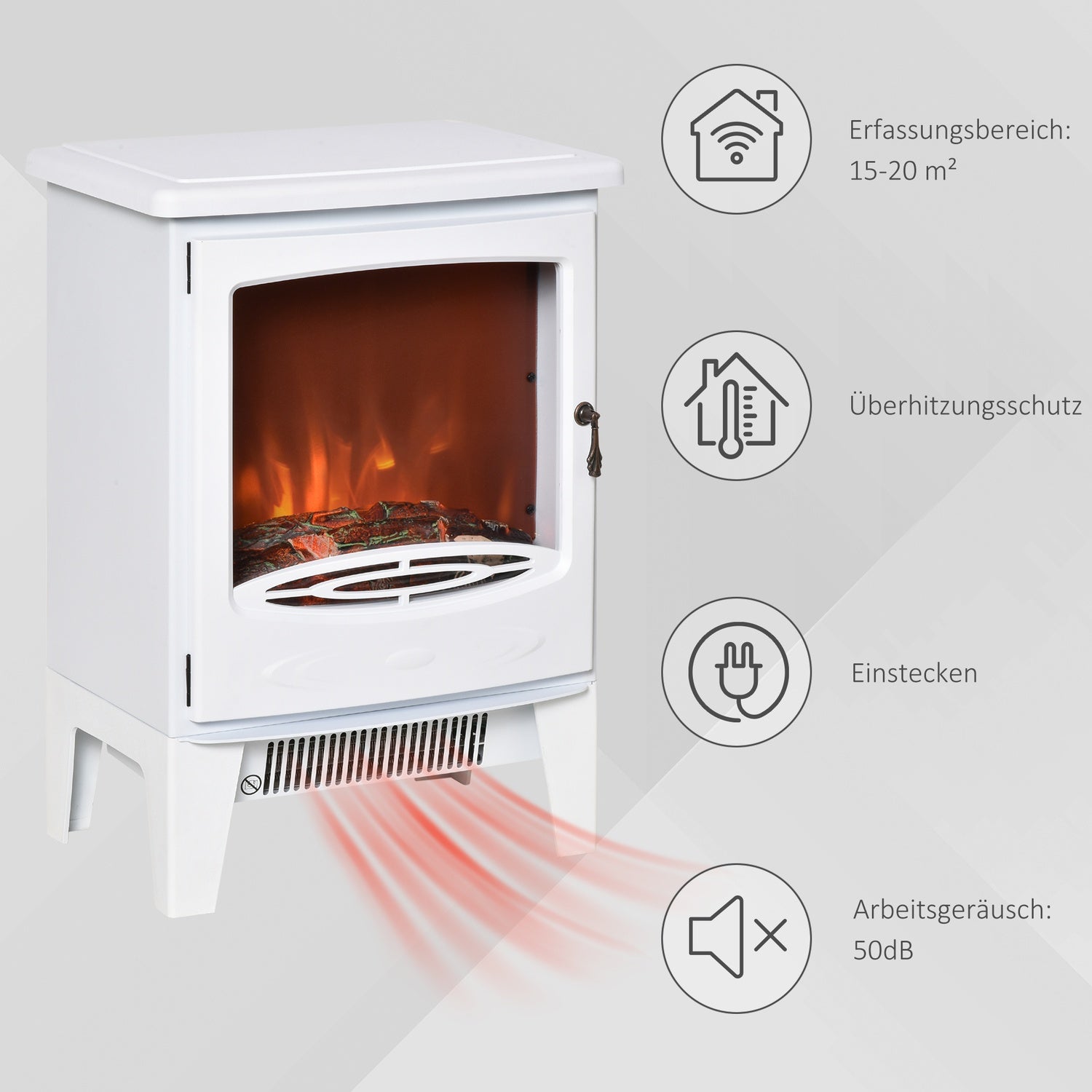 Fristående LED El-kamin, Vit, 900/1800W