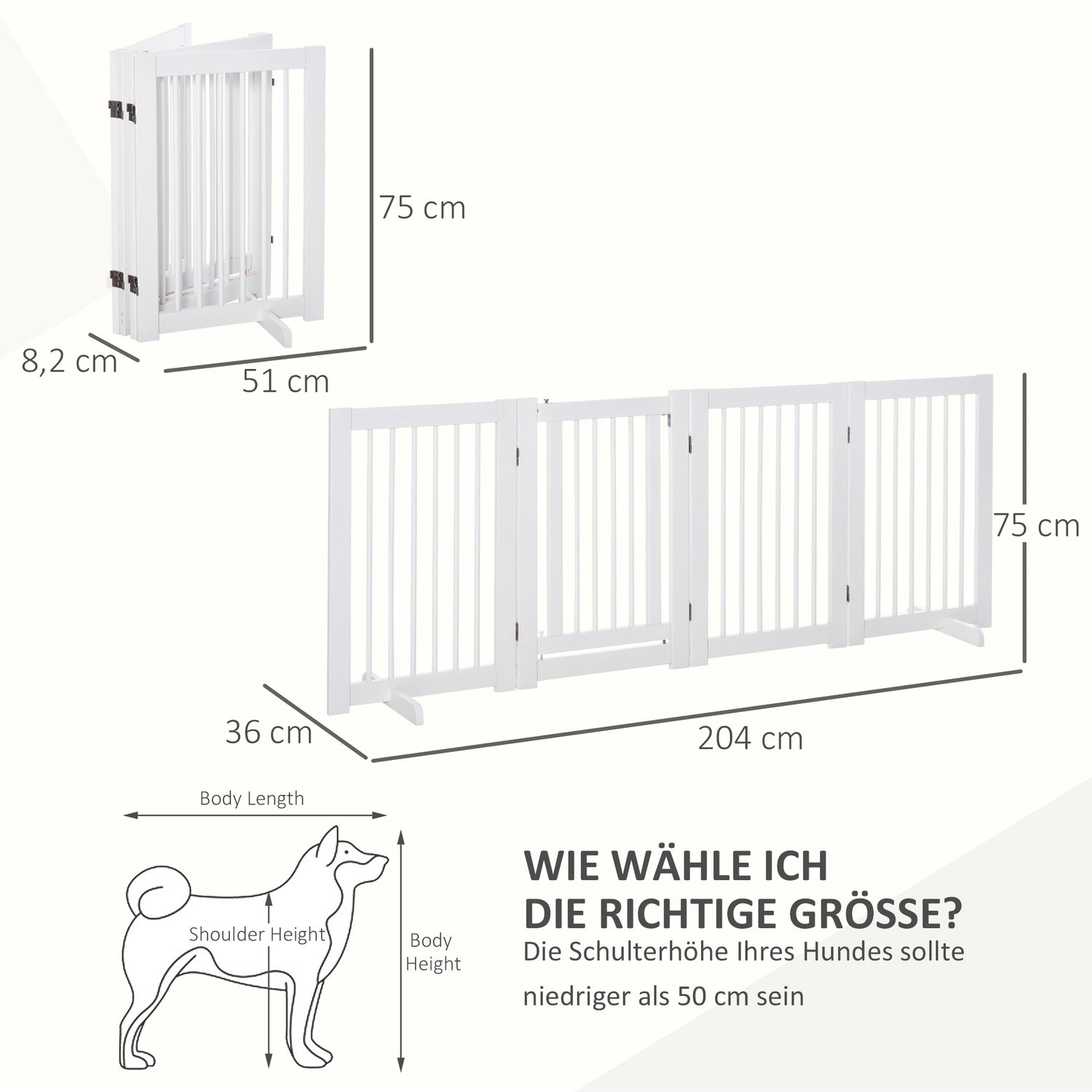 Fristående hundgrind i trä med dörr, vikbar 75Cm