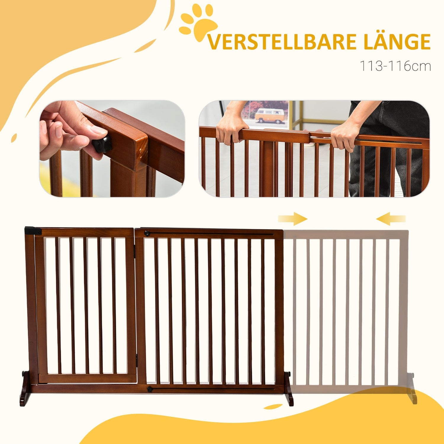 Fristående hundport i trä med dörr, brun, justerbar