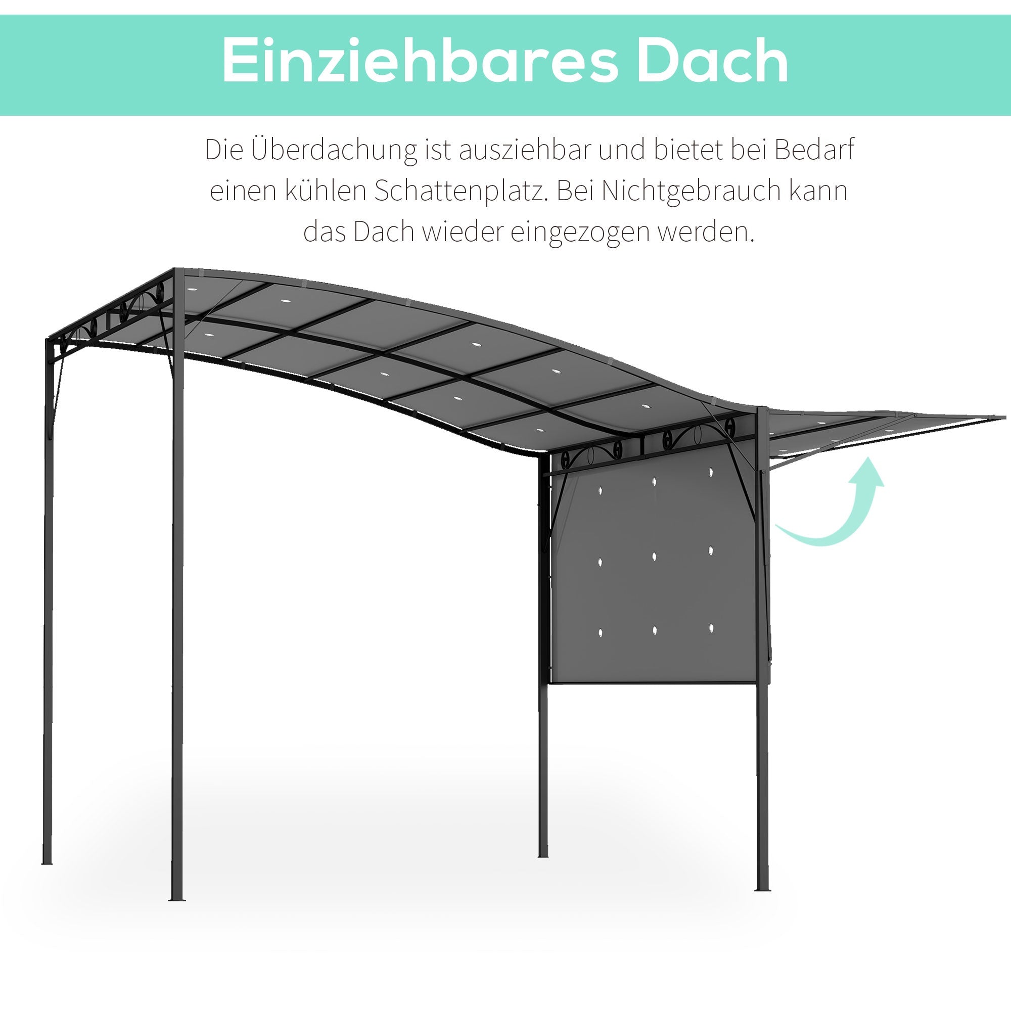 Fristående pergola med utdragbar tak, stålram