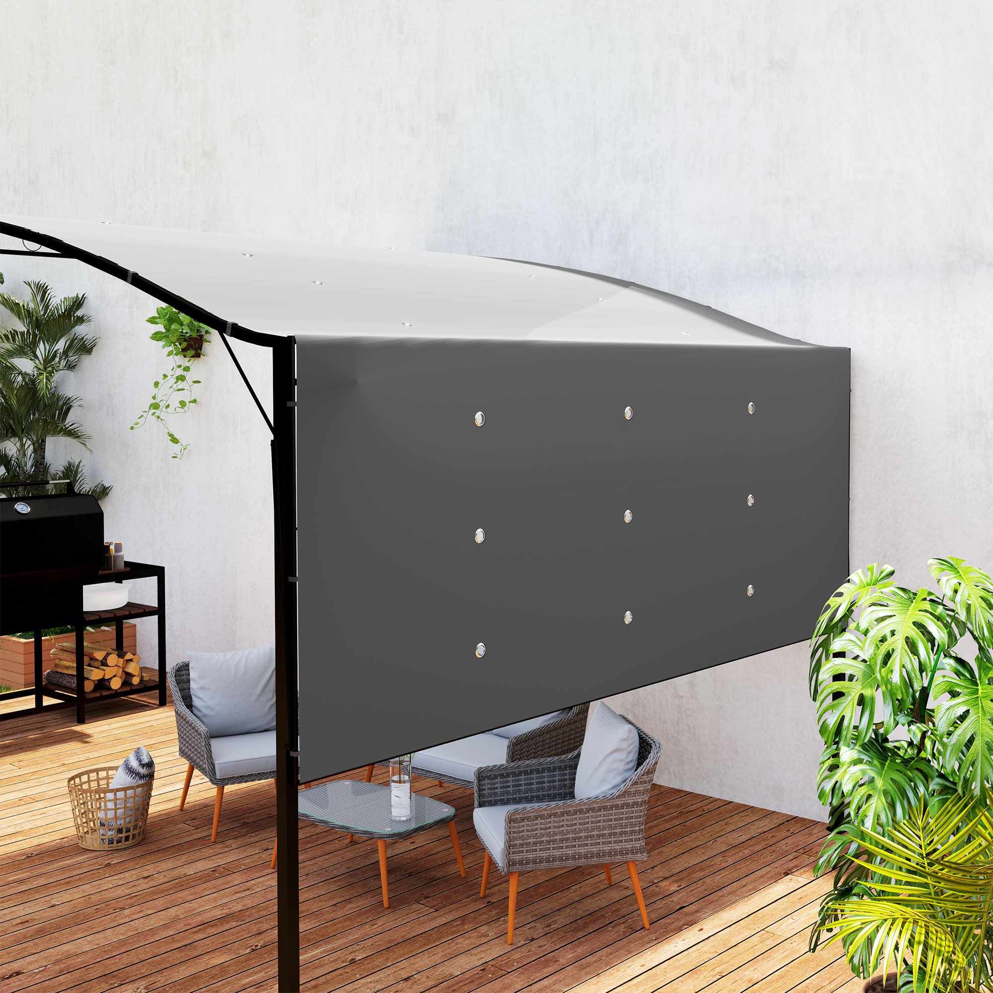 Fristående pergola med utdragbar tak, stålram
