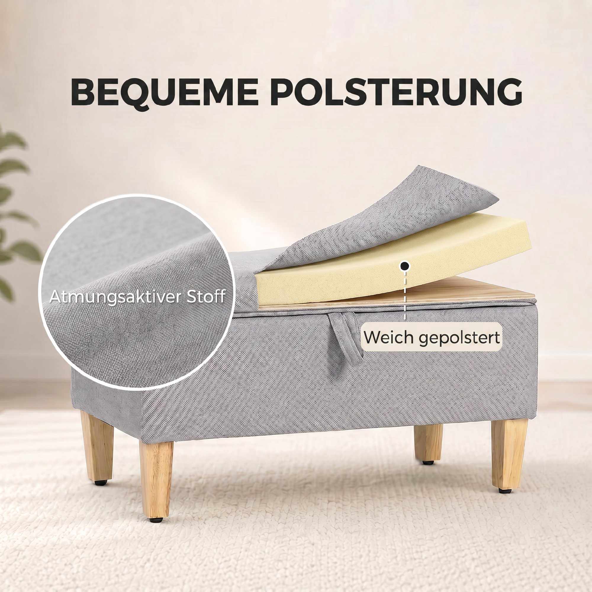 Förvaringsbänk Ottoman, Linne-Look, Ljusgrå 71cm