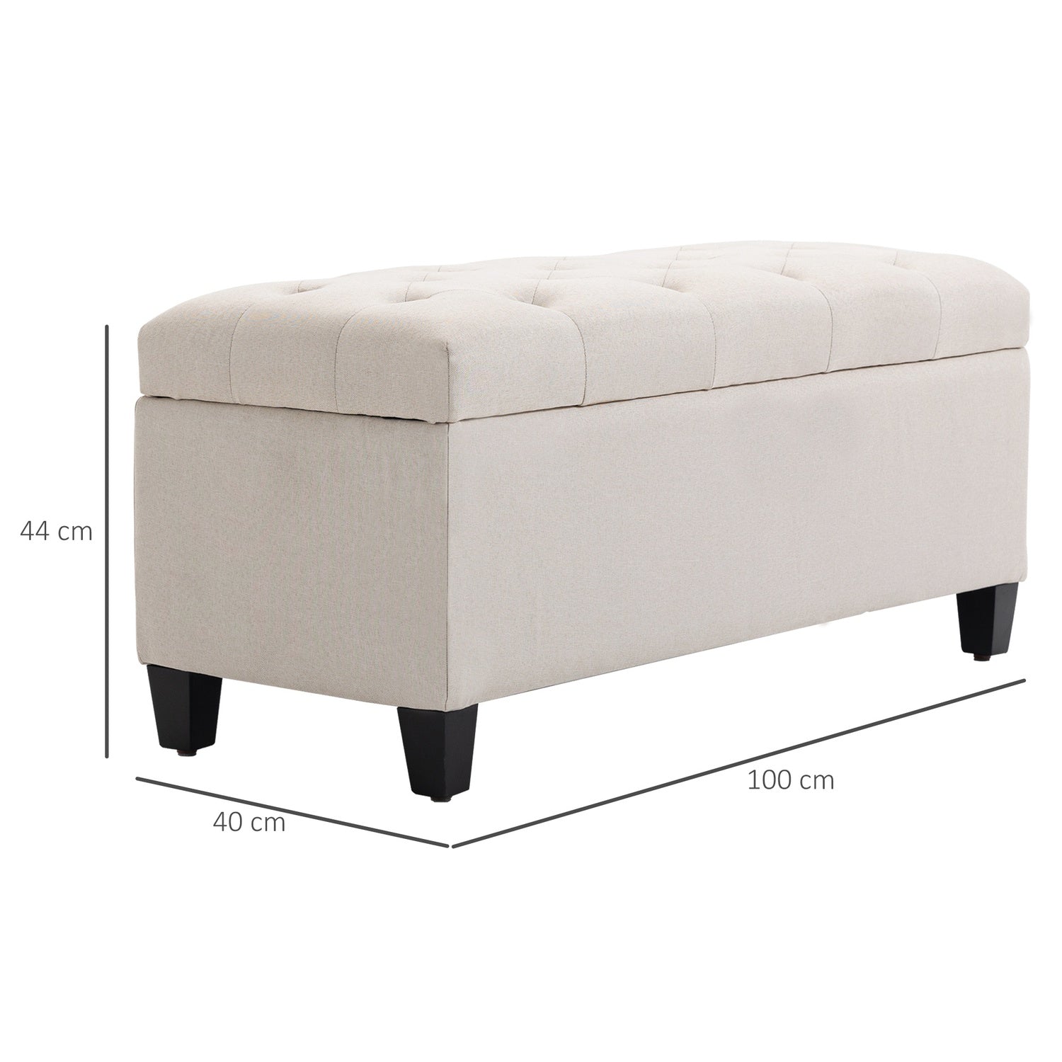 Förvaringsbänk, krämklädd, linneliknande polyester, 100 cm