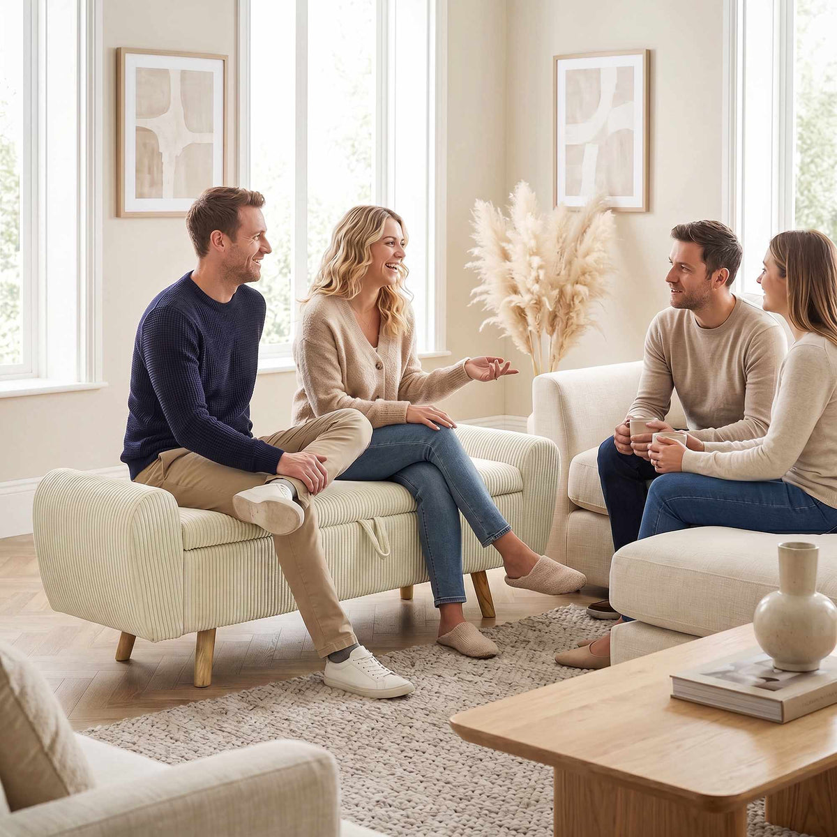 Oppbevaringsbenk med skjult rom, beige kordfløyel, 150 cm