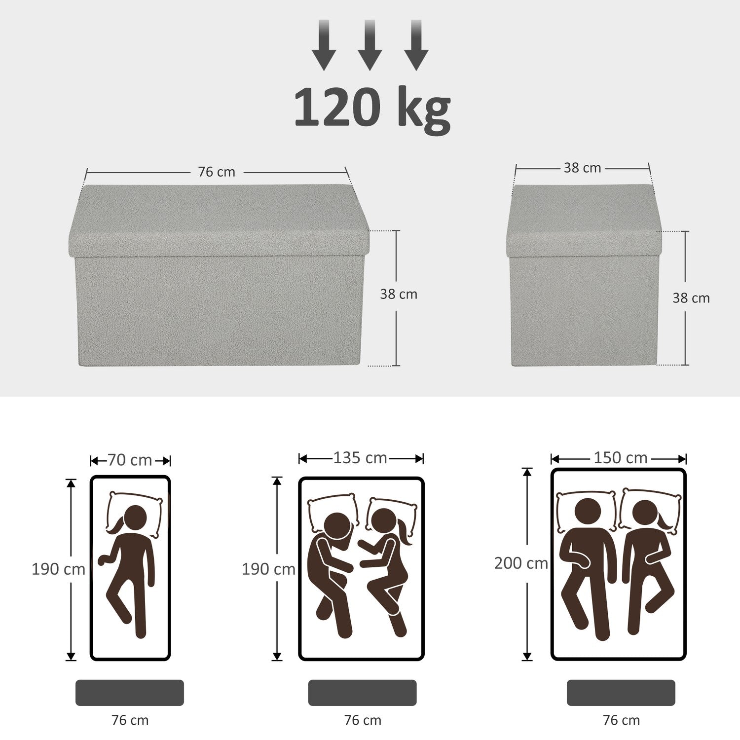 Förvaringsfotpall, Klädd Bänk med Lock, Ljusgrå