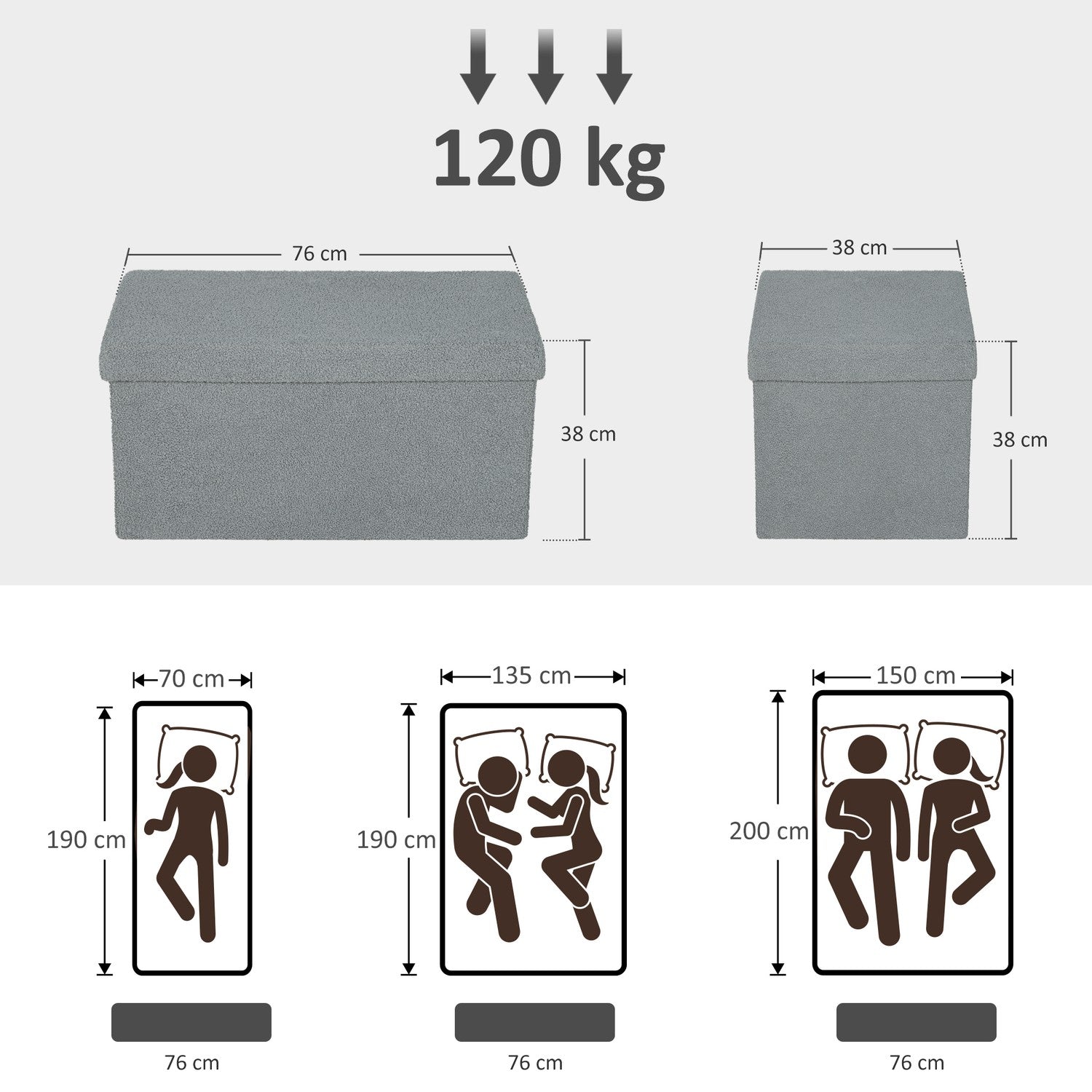 Förvaringsfotpall, Klädd Bänk med Lock, Mörkgrå