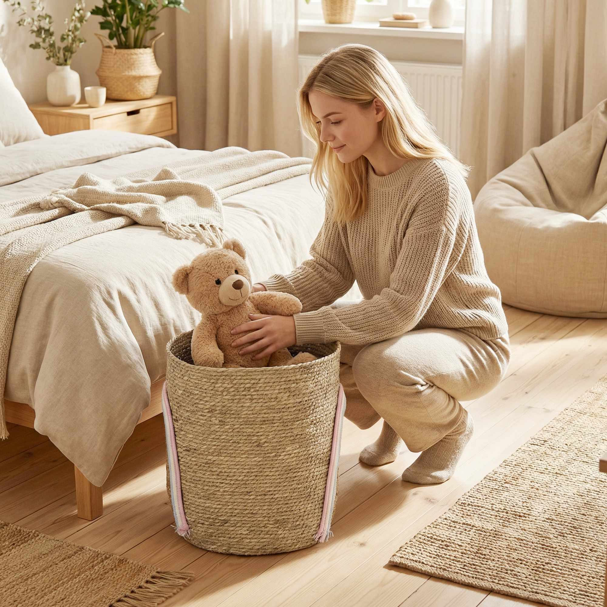 Förvaringskorg i sjögräs, 24,7 l, regnbågsdesign
