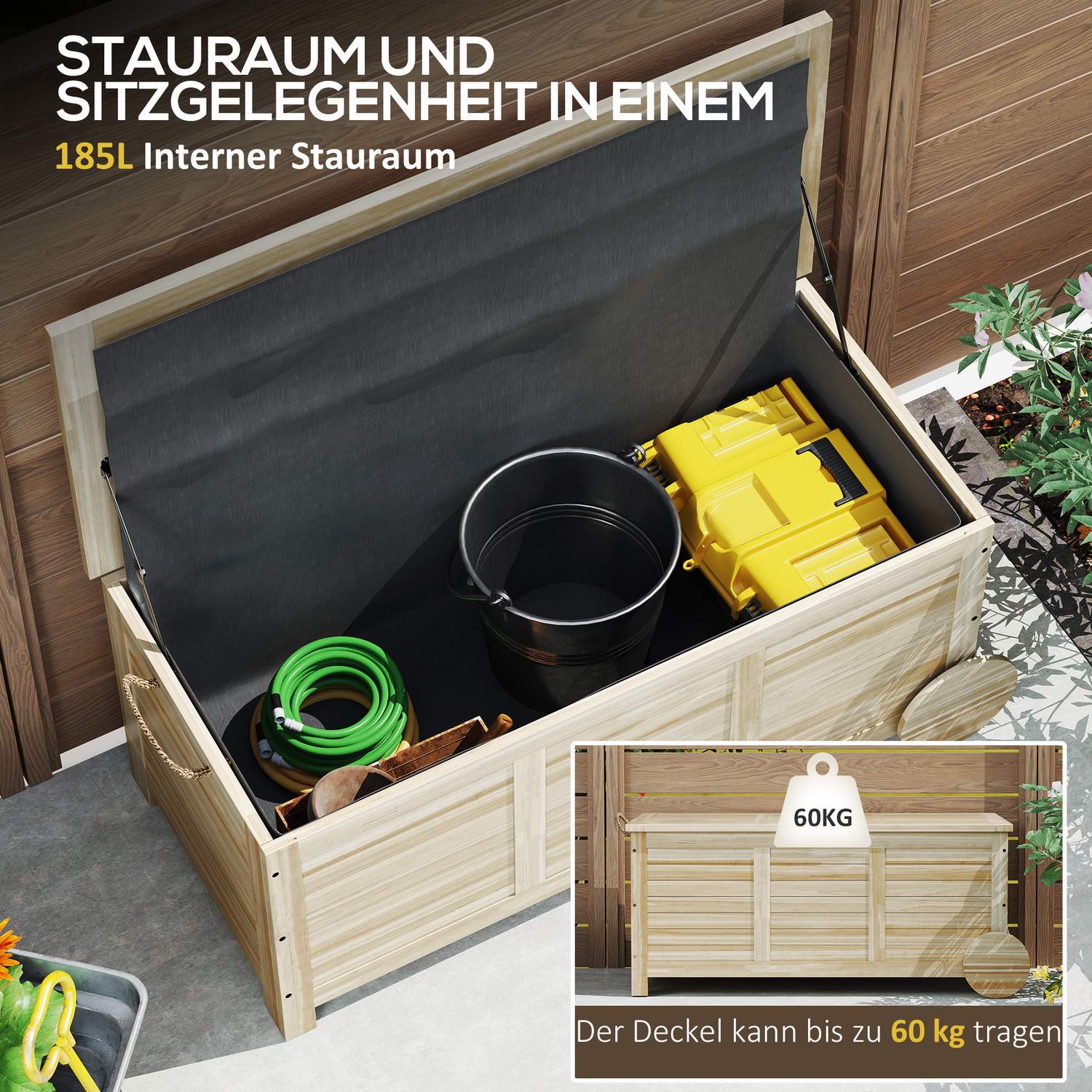 Vattentät förvaringsbox utomhus 185L, Trä, UV-beständig