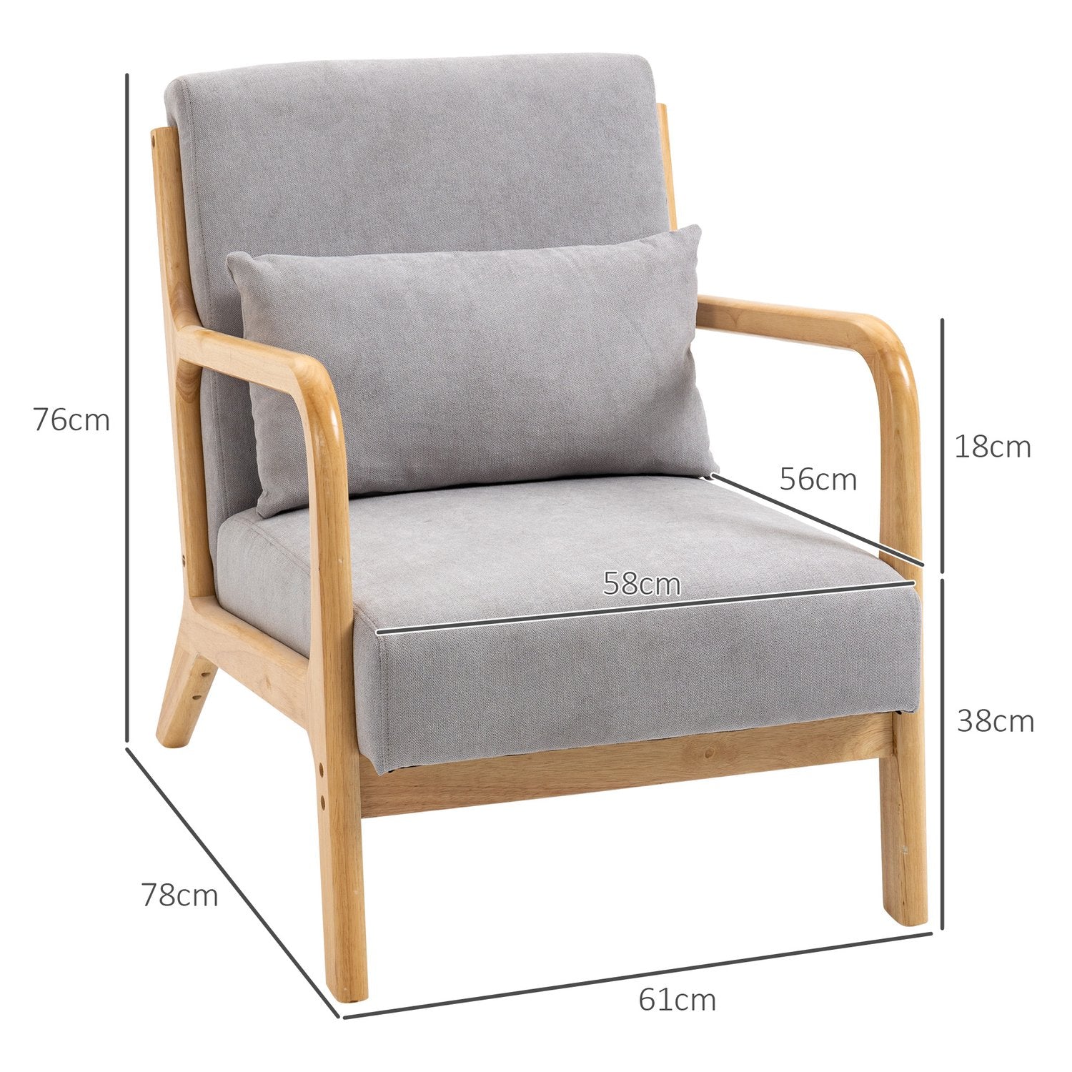 Fåtölj Loungestol med armstöd & svankdyna, grå