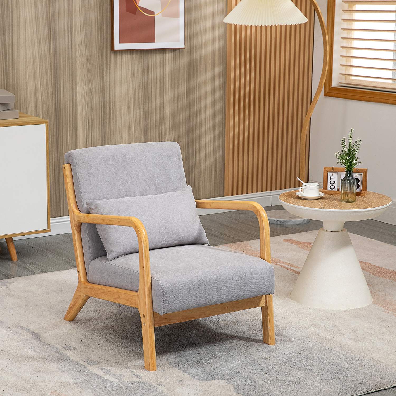 Fåtölj Loungestol med armstöd & svankdyna, grå
