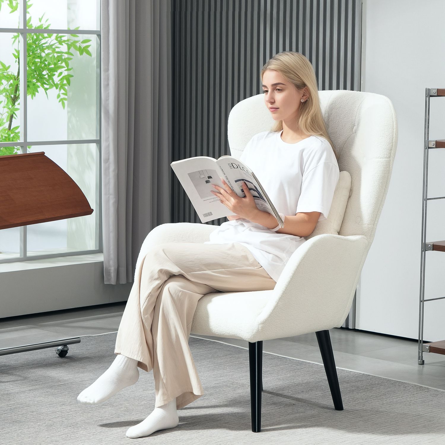 Fåtölj Loungestol med Teddytyg och svankstöd