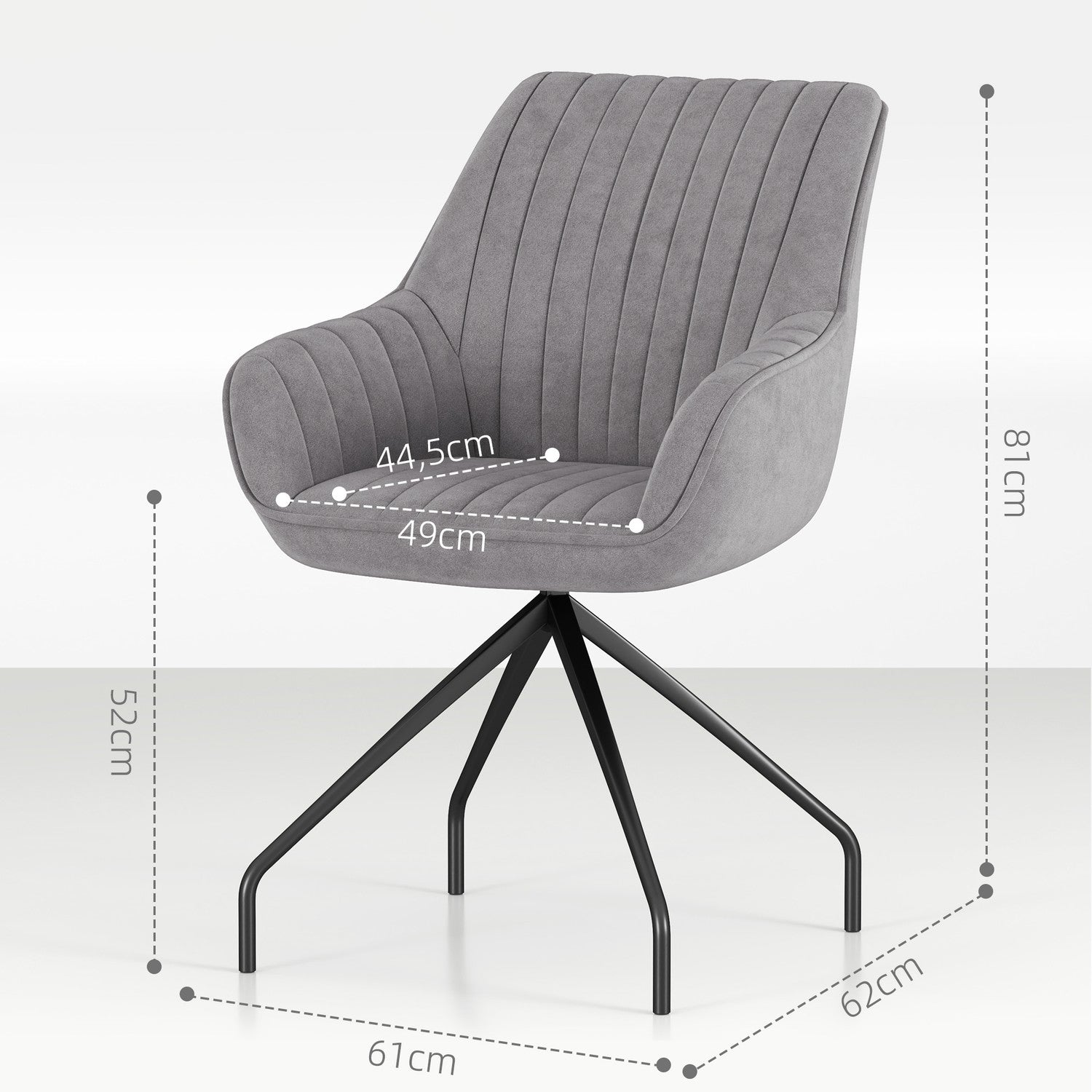Swivel Velvet Fåtölj med metallben, mörkgrå