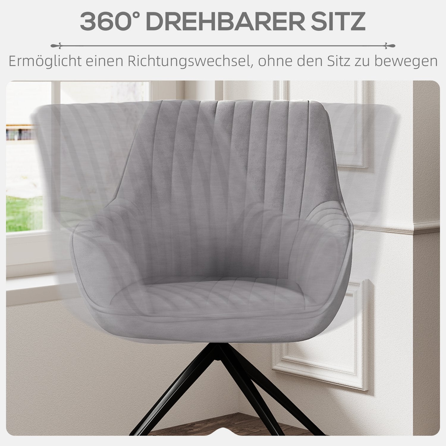 Swivel Velvet Fåtölj med metallben, mörkgrå