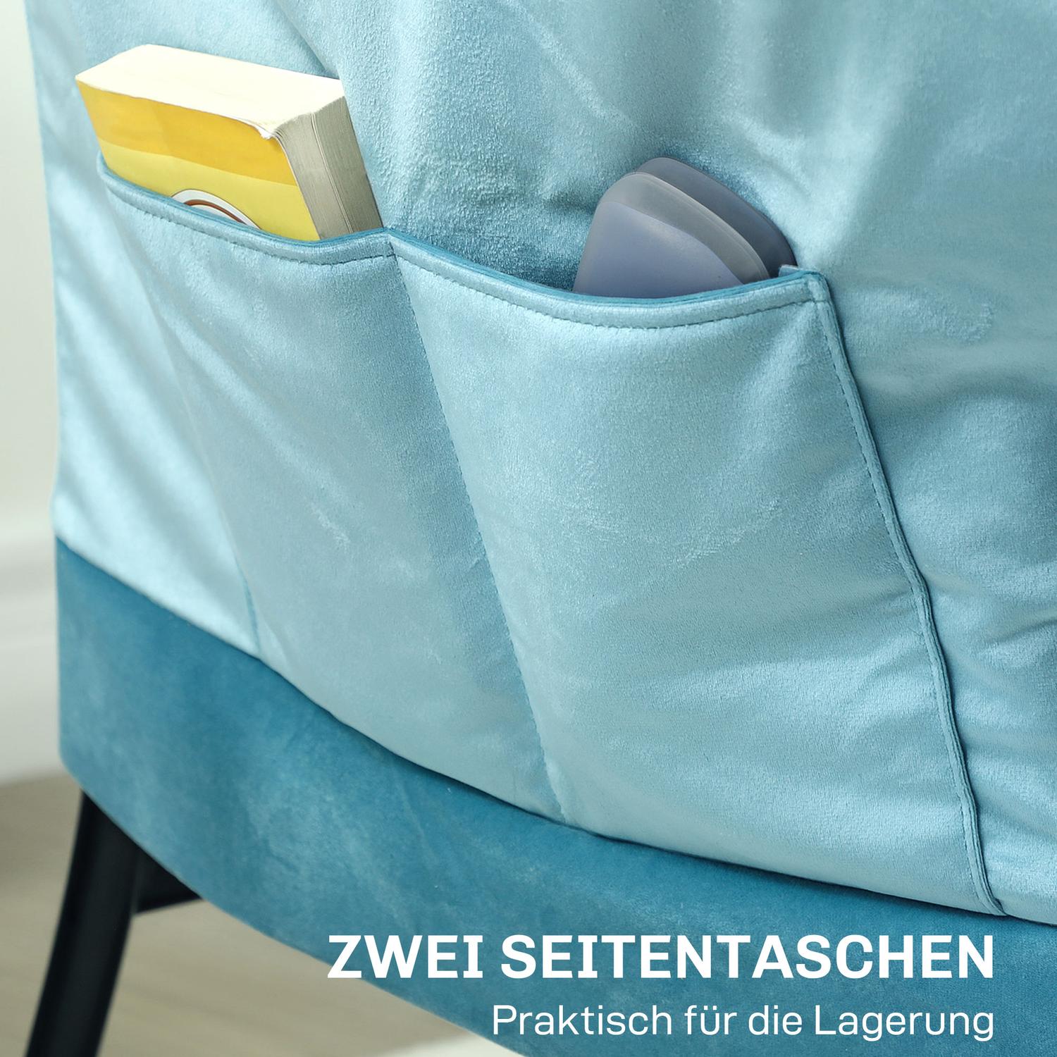 Velvet Lounge Chair, klädd med sidoficka – blå