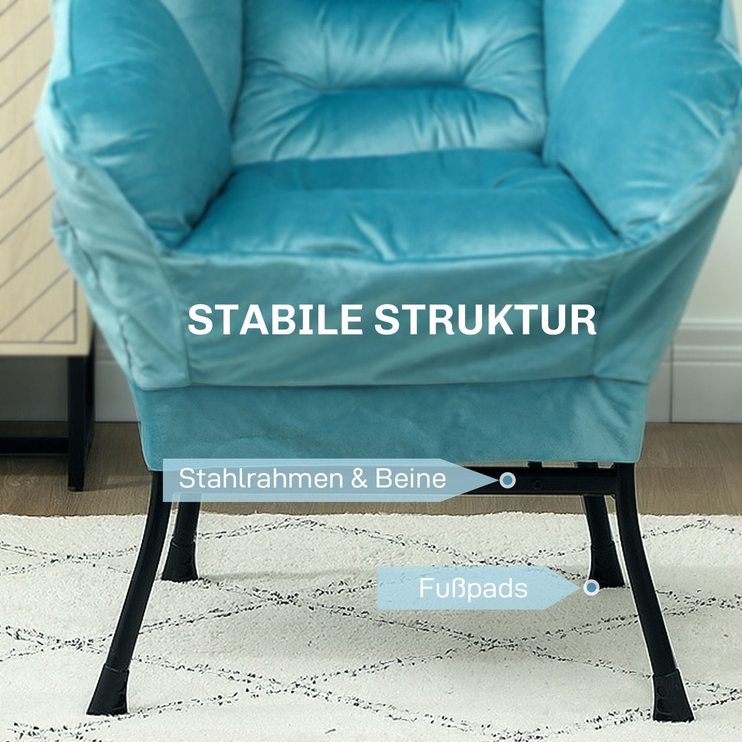 Velvet Lounge Chair, klädd med sidoficka – blå