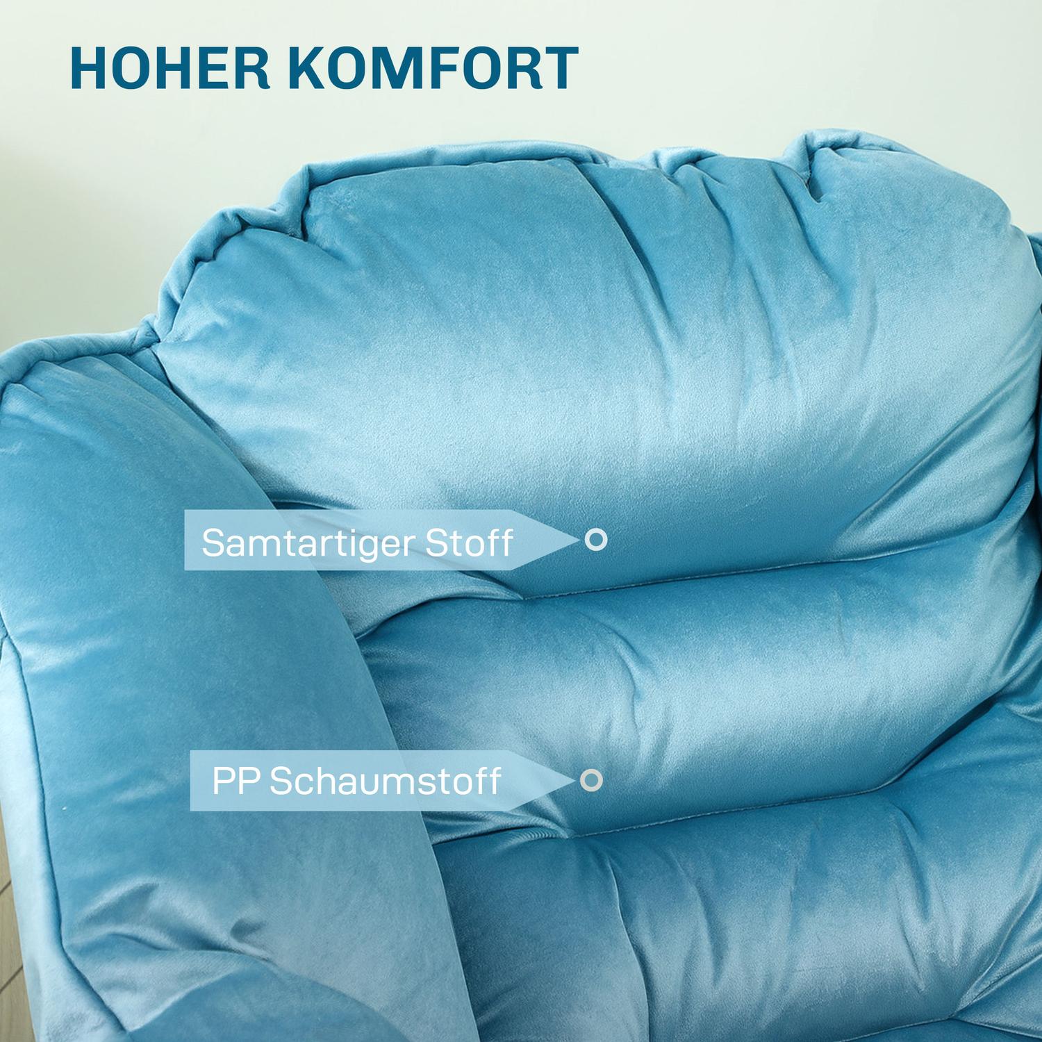 Velvet Lounge Chair, klädd med sidoficka – blå