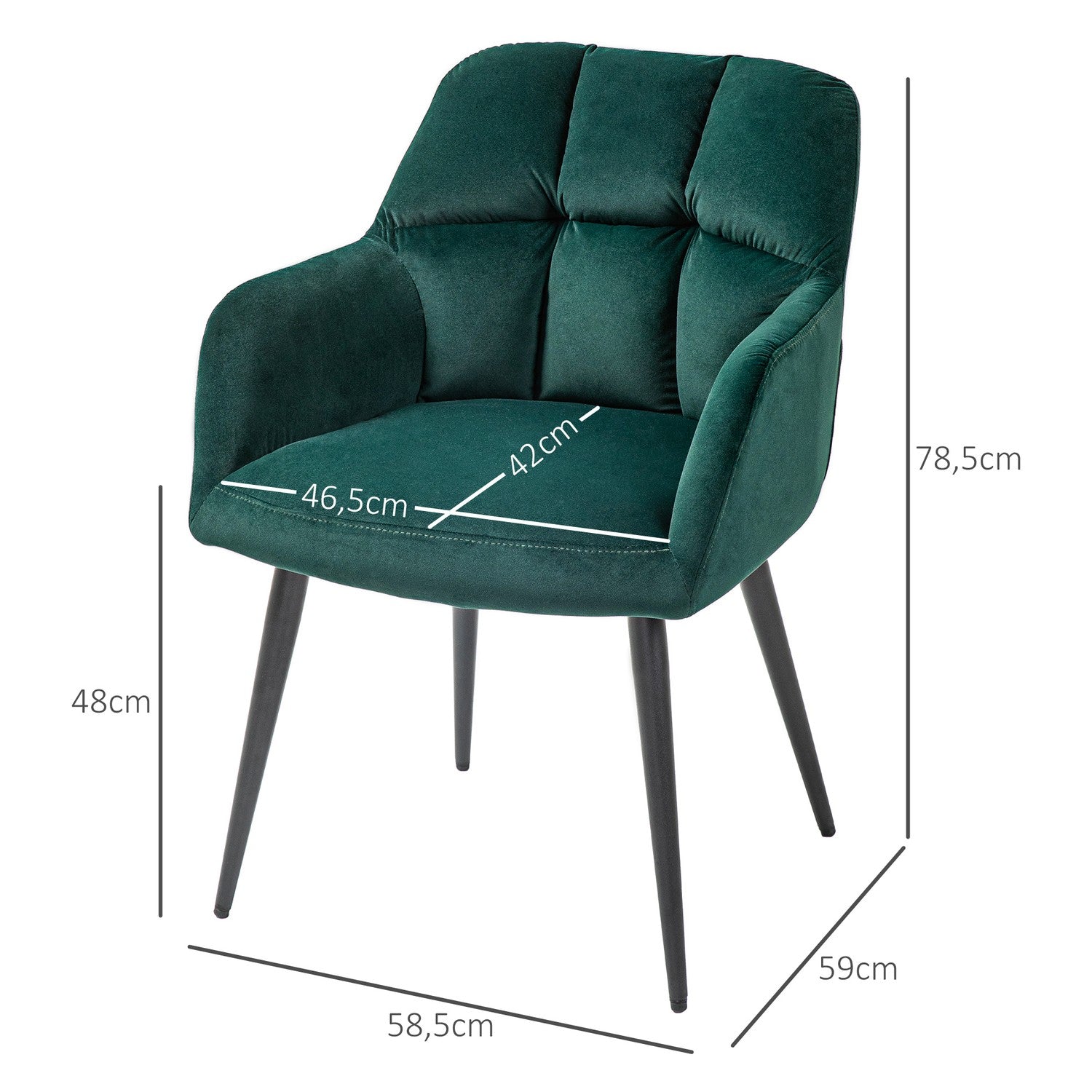 Velvet Look Fåtölj, Mörkgrön, Vadderad med armstöd