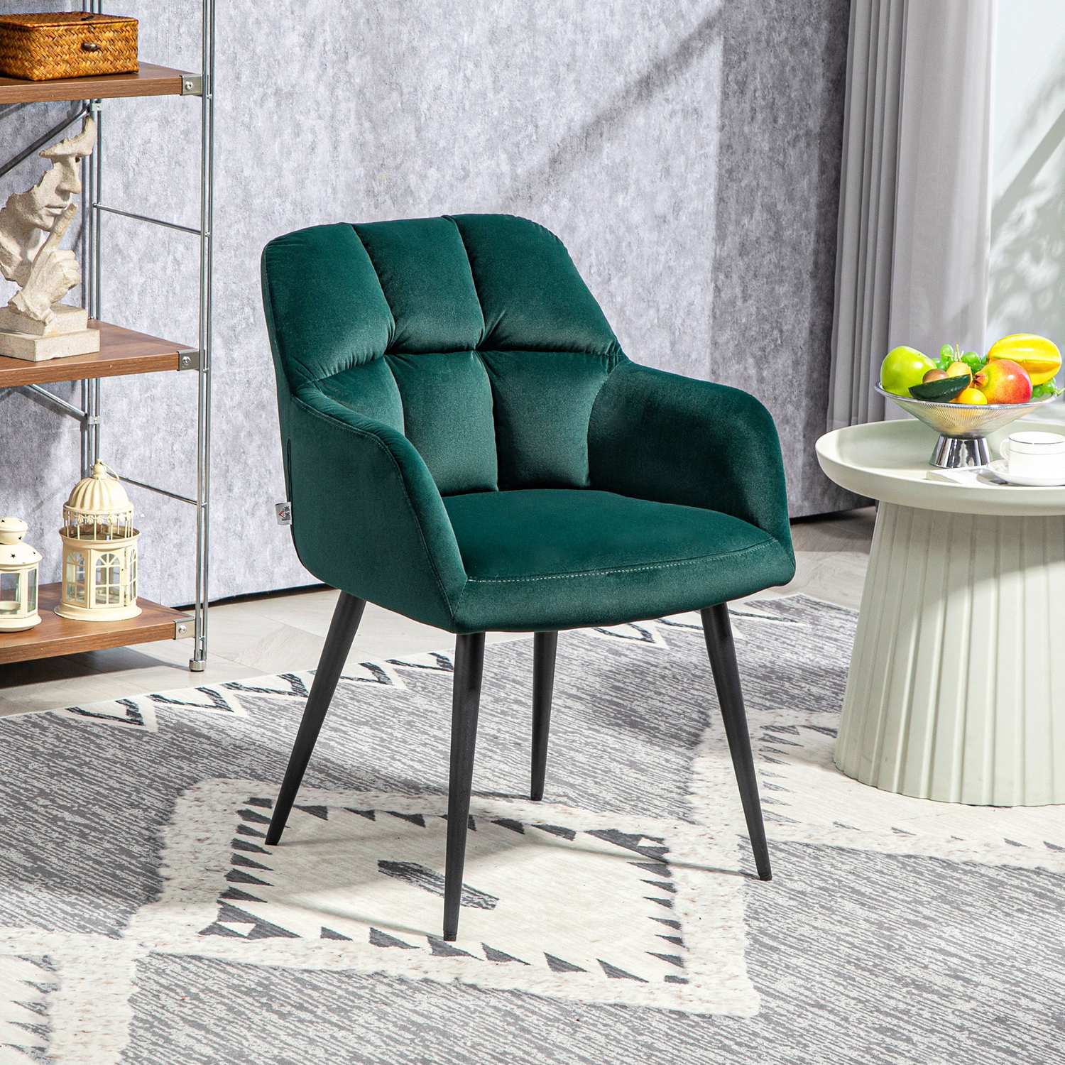 Velvet Look Fåtölj, Mörkgrön, Vadderad med armstöd