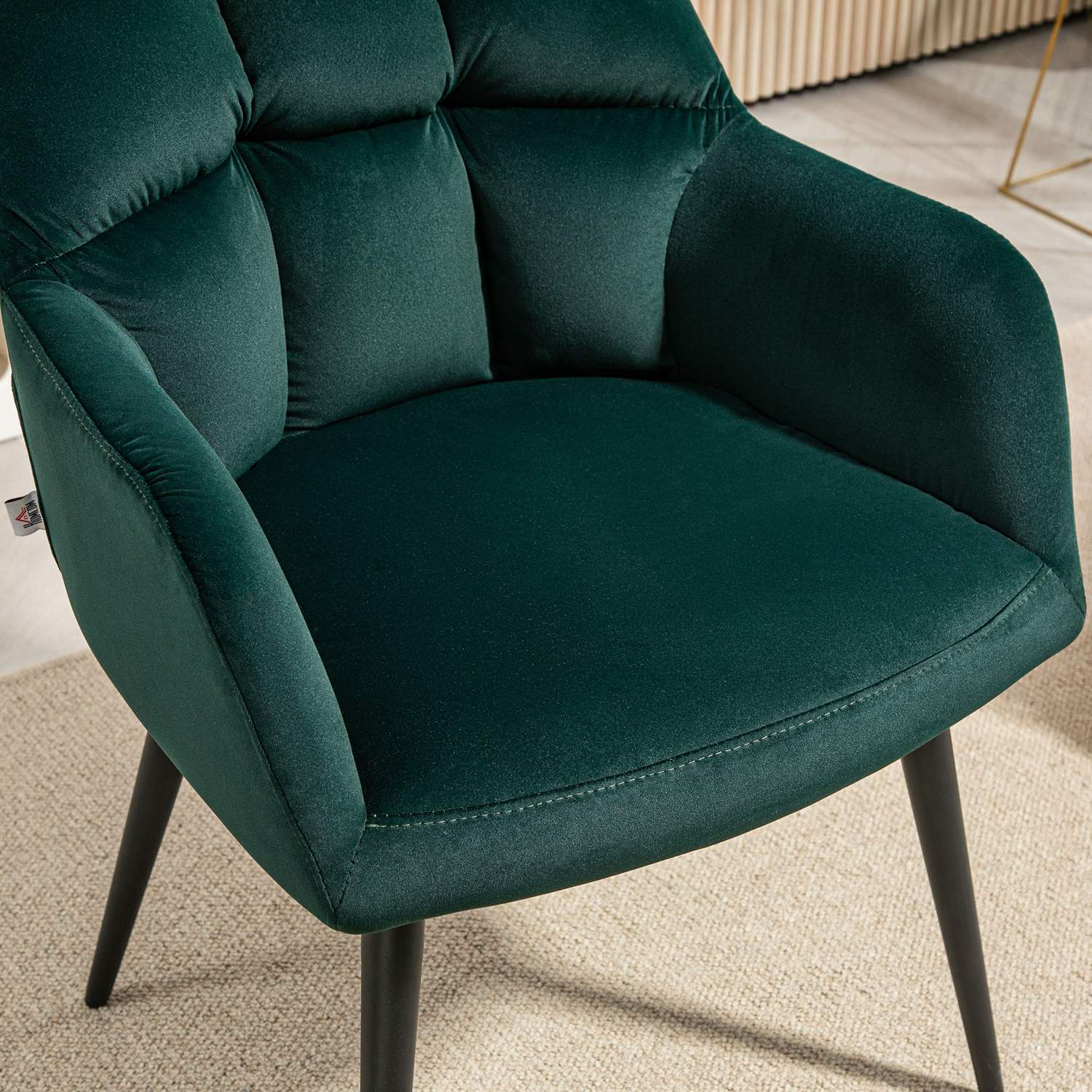 Velvet Look Fåtölj, Mörkgrön, Vadderad med armstöd