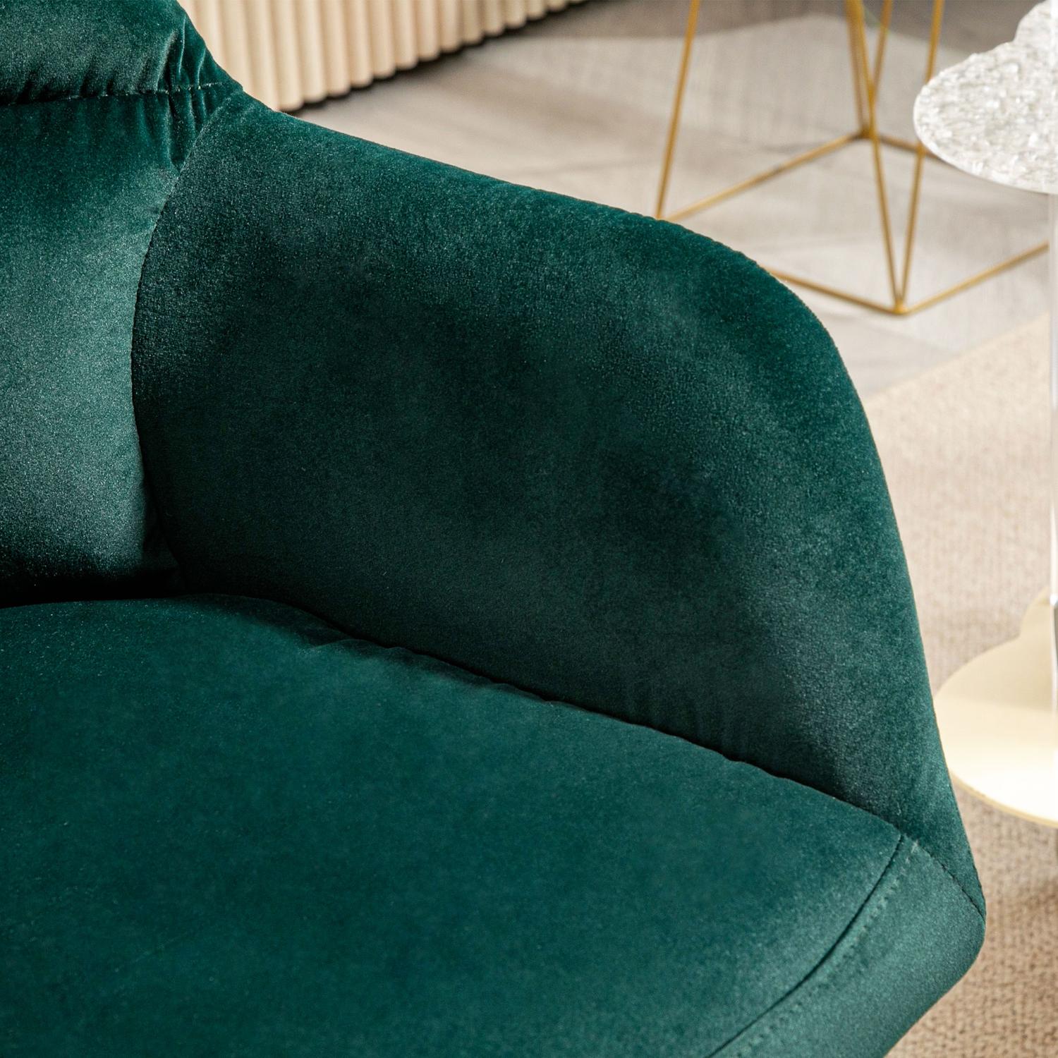 Velvet Look Fåtölj, Mörkgrön, Vadderad med armstöd